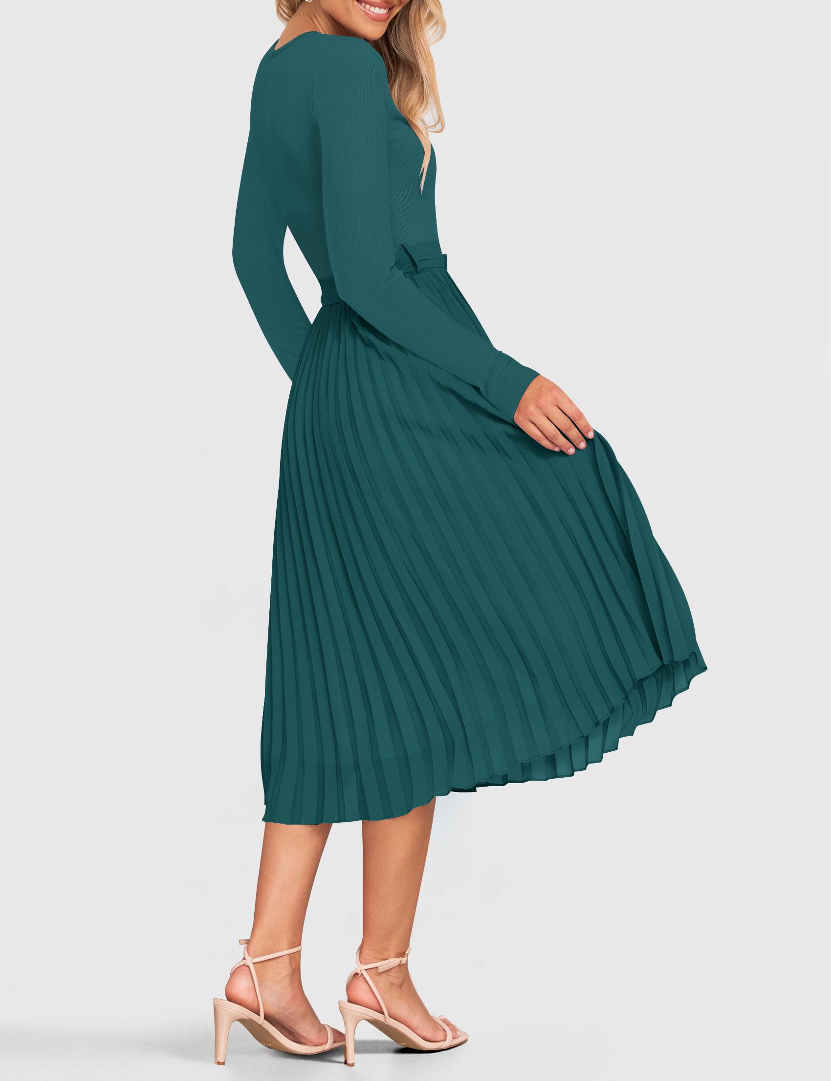 Foto 5 pulgar | Vestido Midi Zesica Para Mujer, Manga Larga, De Otoño, Punto, Verde Azulado - Venta Internacional.