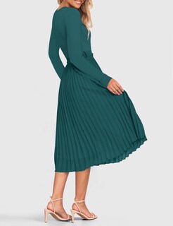 Foto 4 | Vestido Midi Zesica Para Mujer, Manga Larga, De Otoño, Punto, Verde Azulado - Venta Internacional.