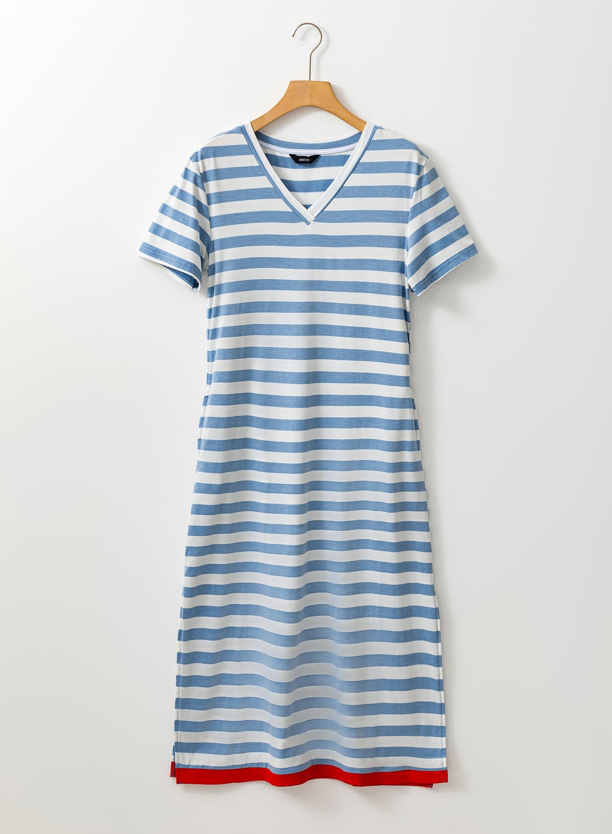 Foto 5 pulgar | Vestido Largo Dokotoo 2025 Con Cuello En V Y Manga Corta A Rayas Azul - Venta Internacional.