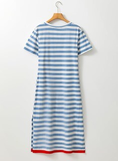 Foto 5 | Vestido Largo Dokotoo 2025 Con Cuello En V Y Manga Corta A Rayas Azul - Venta Internacional.