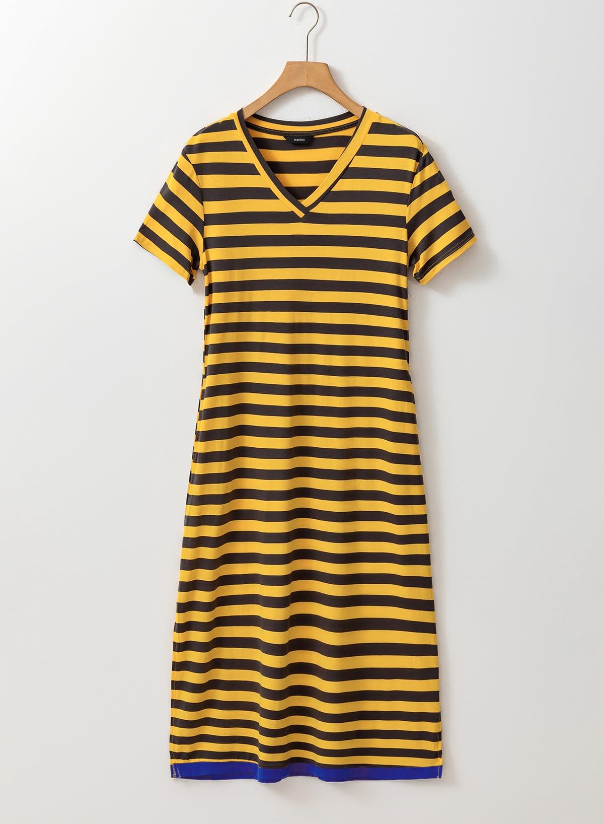 Foto 4 pulgar | Vestido Largo Dokotoo 2025 Con Cuello En V Y Manga Corta A Rayas Amarillo - Venta Internacional.