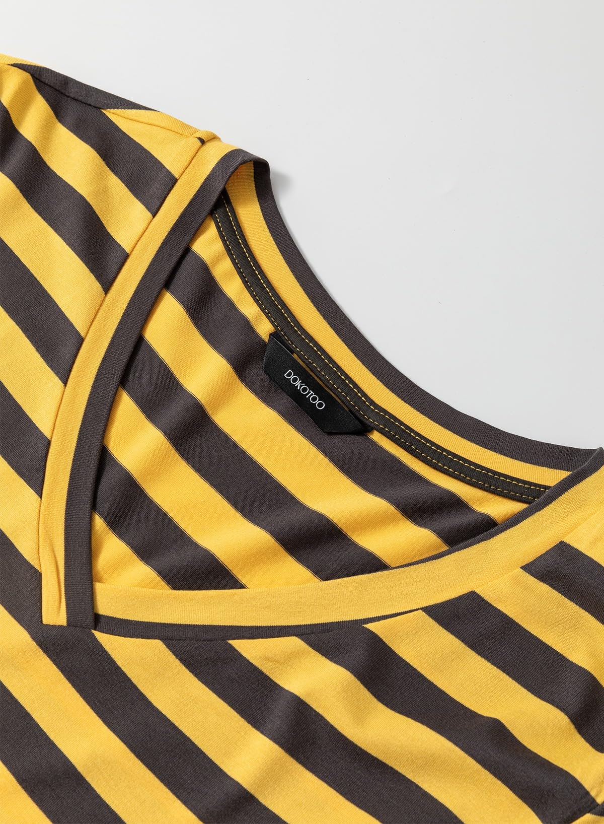 Foto 5 | Vestido Largo Dokotoo 2025 Con Cuello En V Y Manga Corta A Rayas Amarillo - Venta Internacional.