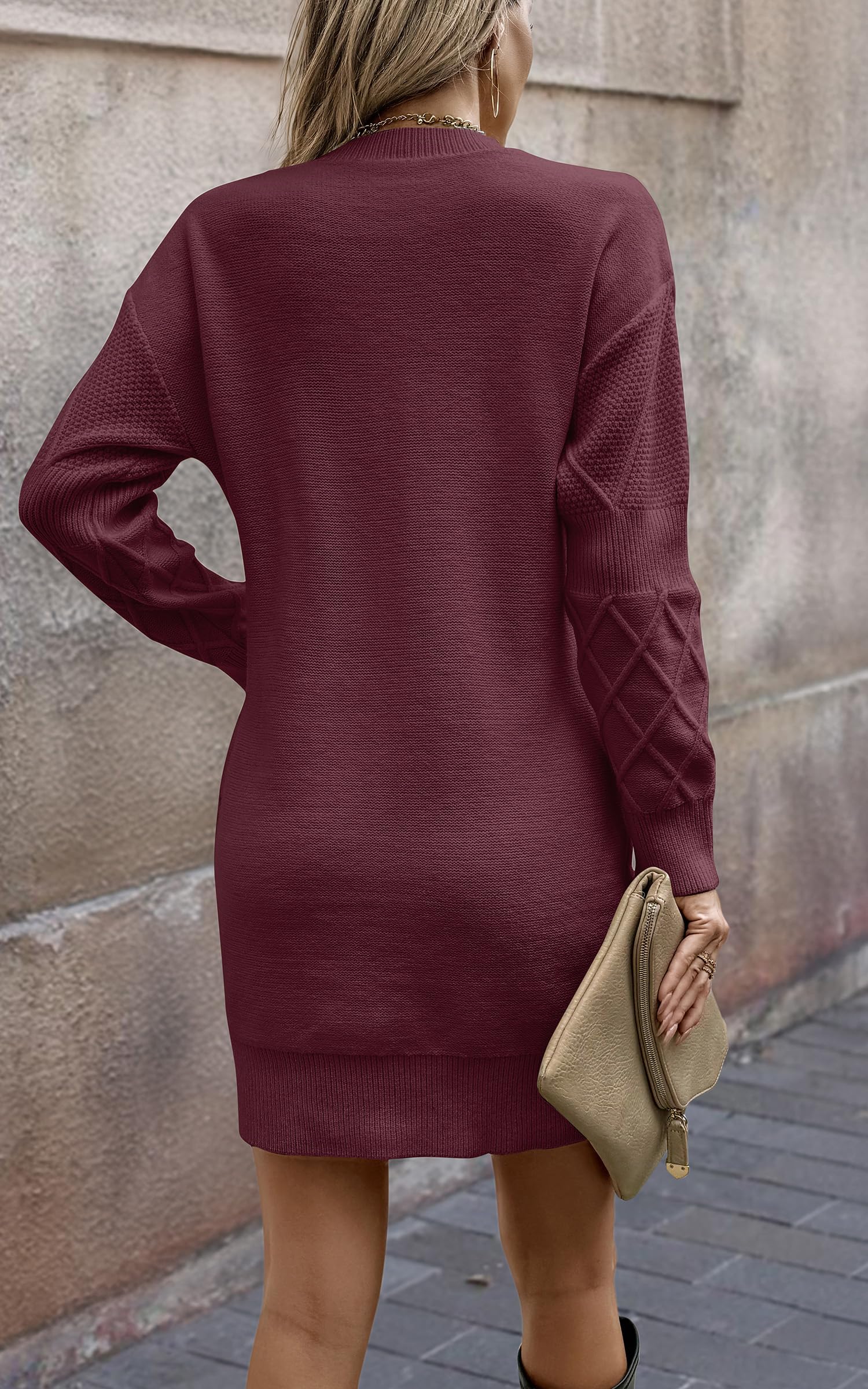 Foto 4 pulgar | Vestido Tipo Suéter Angashion 2025 Otoño-invierno Para Mujer, Color Rojo Vino - Venta Internacional.
