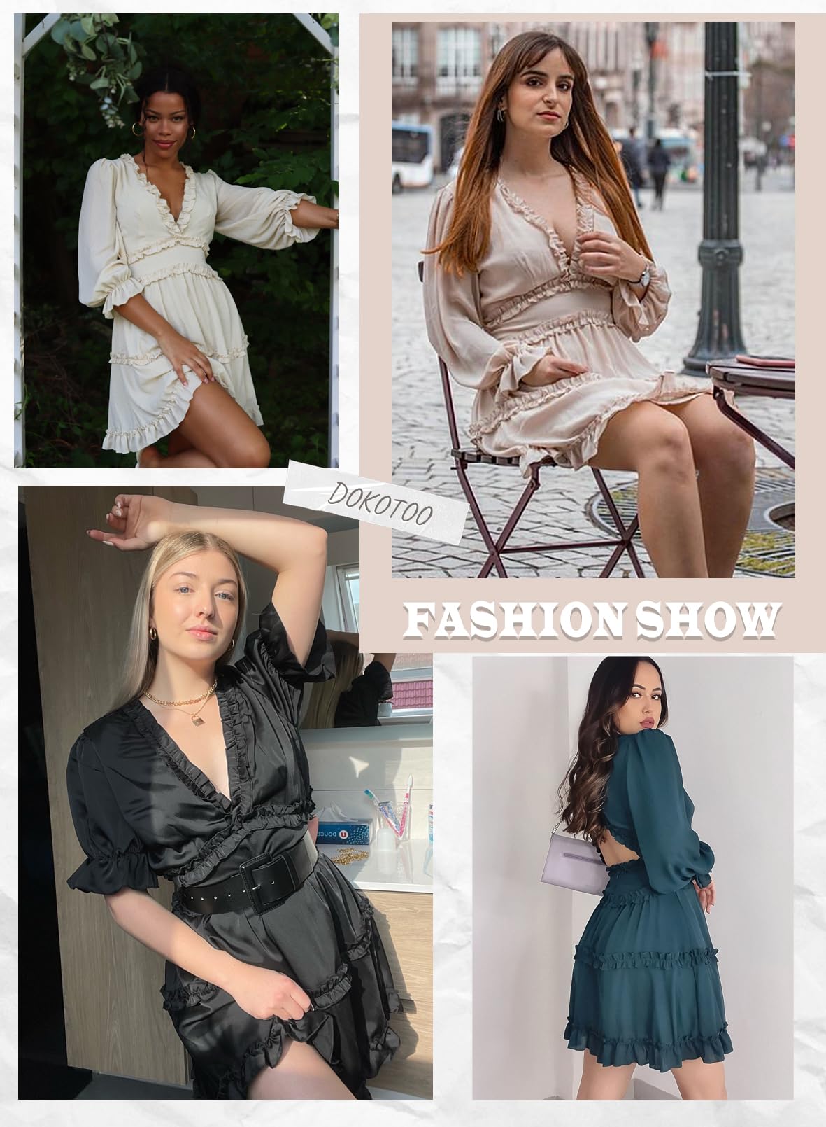 Foto 5 | Vestido Dokotoo Con Estampado Floral De Chifón, Cuello En V Y Volantes, Manga Larga, Marrón - Venta Internacional.