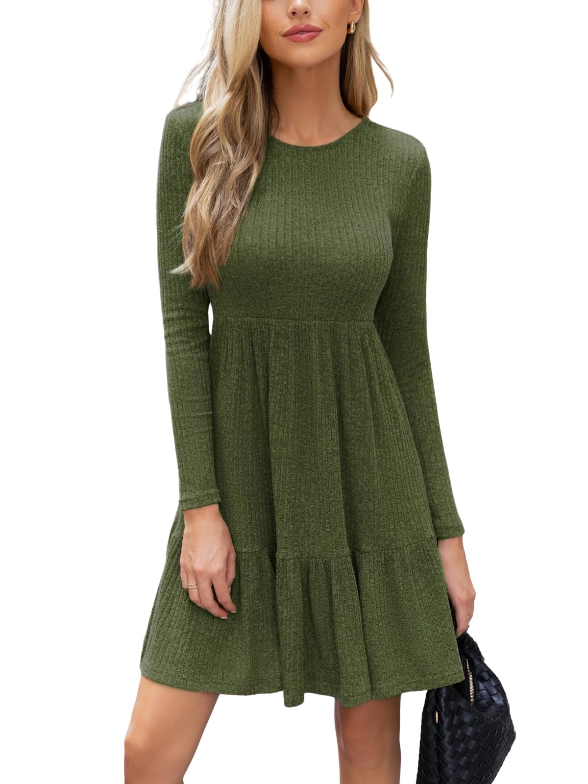 Foto 2 pulgar | Vestido Cupshe De Otoño Para Mujer 2025, Tejido Con Volantes, Verde Oliva - Venta Internacional.