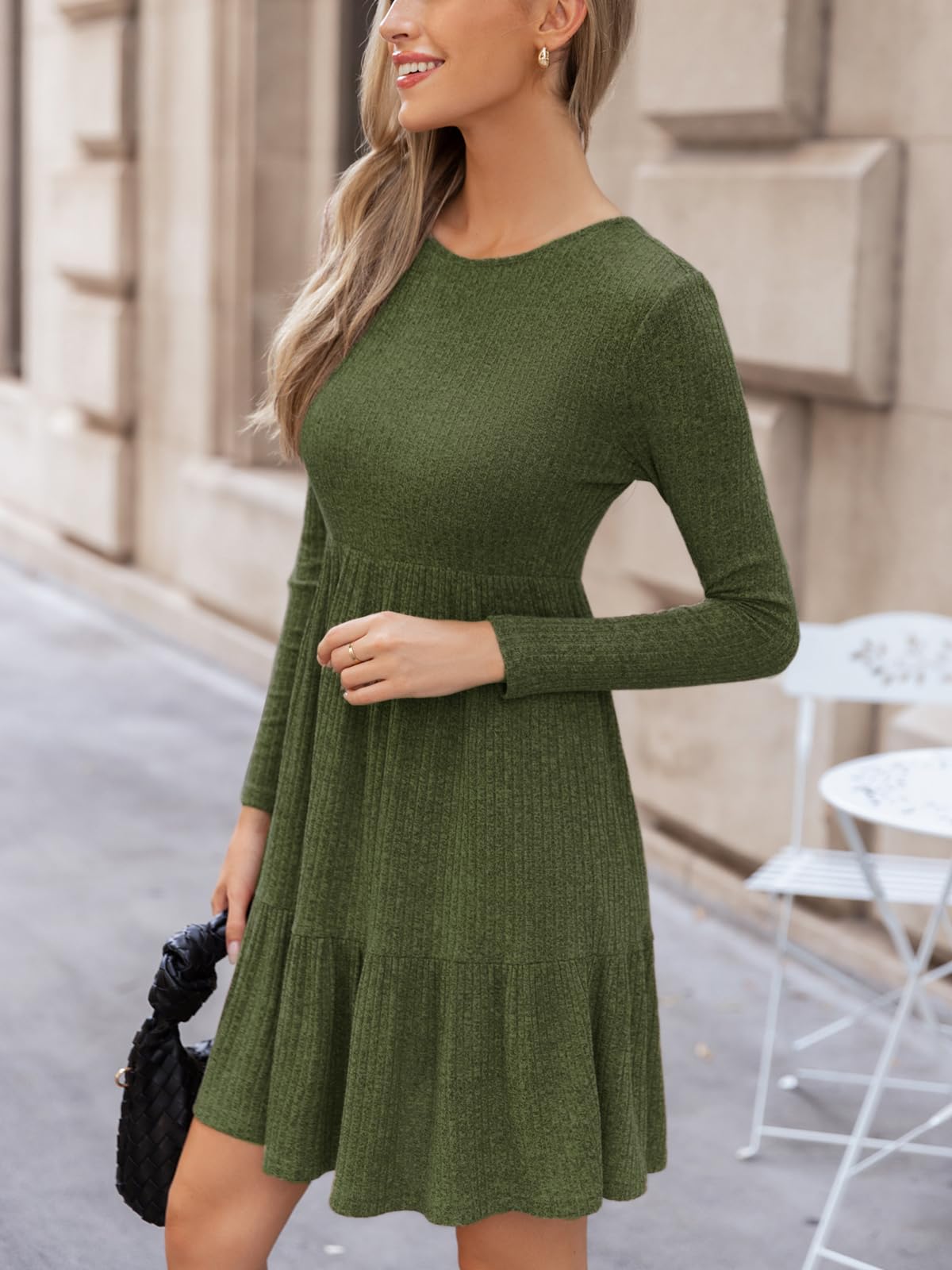 Foto 5 pulgar | Vestido Cupshe De Otoño Para Mujer 2025, Tejido Con Volantes, Verde Oliva - Venta Internacional.