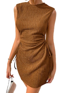 Foto 1 | Vestido Acelit Corto Con Cordón Recortado Para Invitada A La Boda, Marrón - Venta Internacional.
