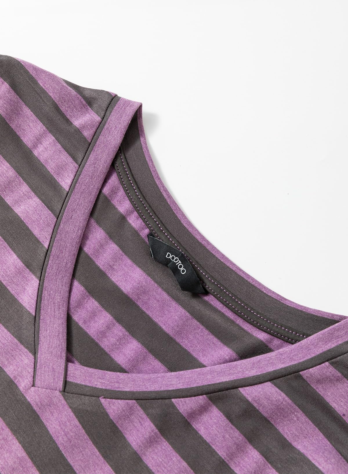 Foto 6 pulgar | Vestido De Verano Dokotoo 2025 Con Cuello En V Y Manga Corta A Rayas Morado - Venta Internacional.