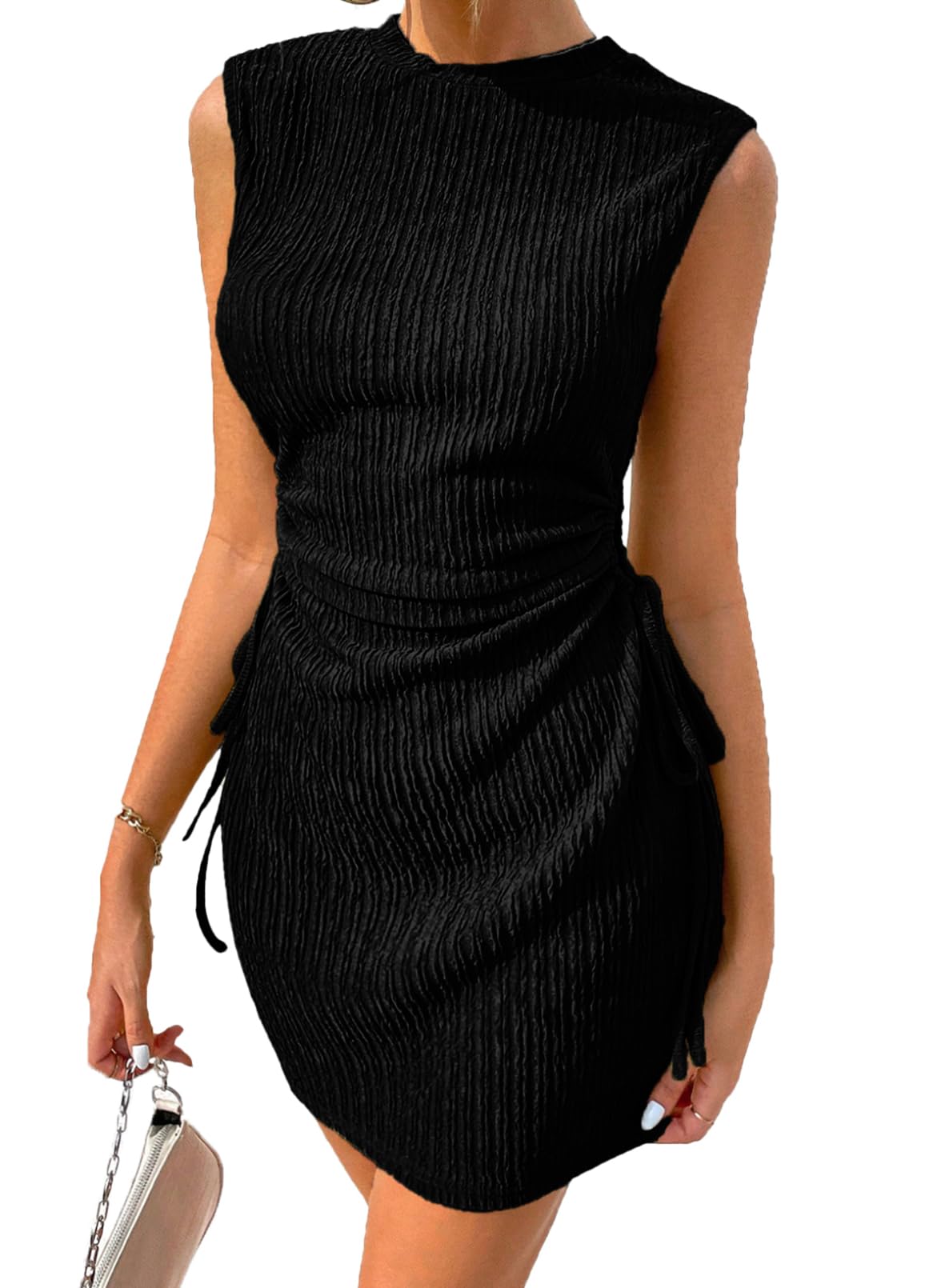 Foto 2 pulgar | Vestido De Cóctel Acelit Sin Mangas Con Cordón Recortado Negro - Venta Internacional.