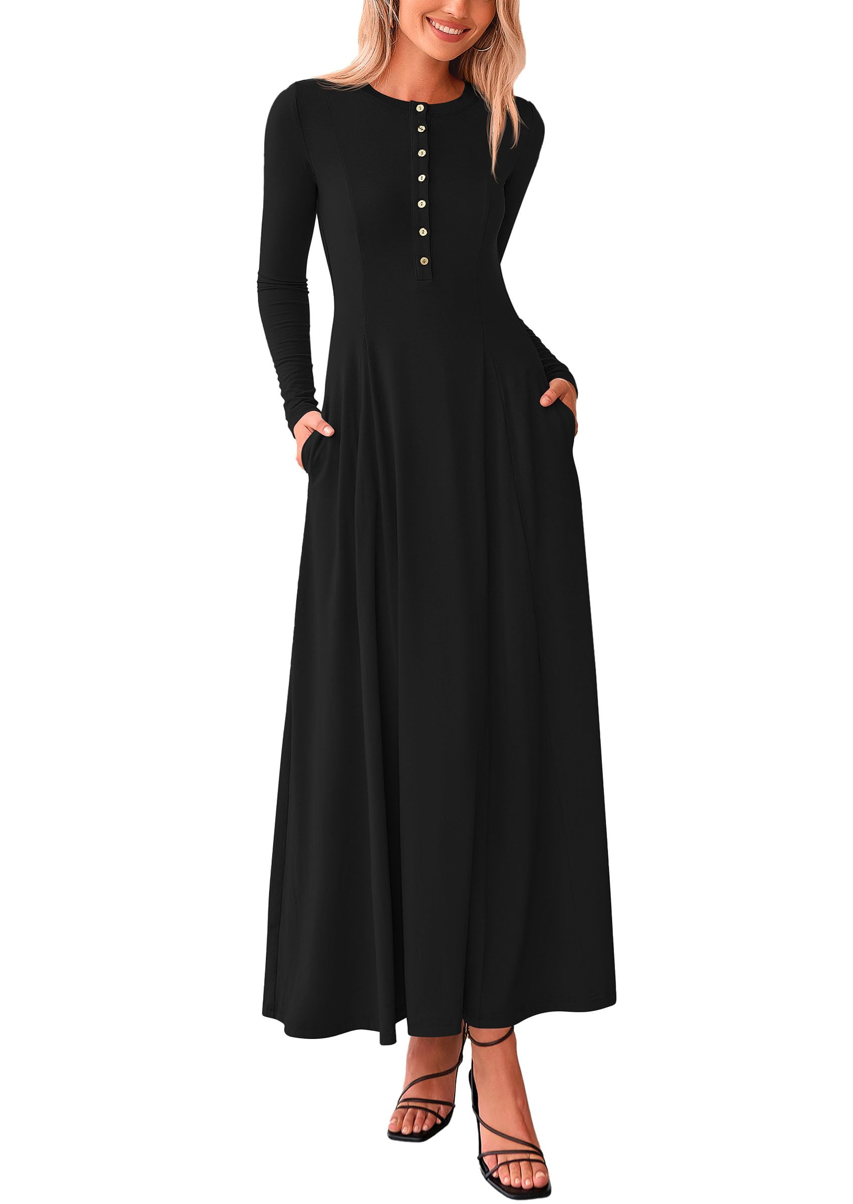 Foto 1 | Vestido Largo Prettygarden Casual Para Mujer 2025 Primavera Negro - Venta Internacional.