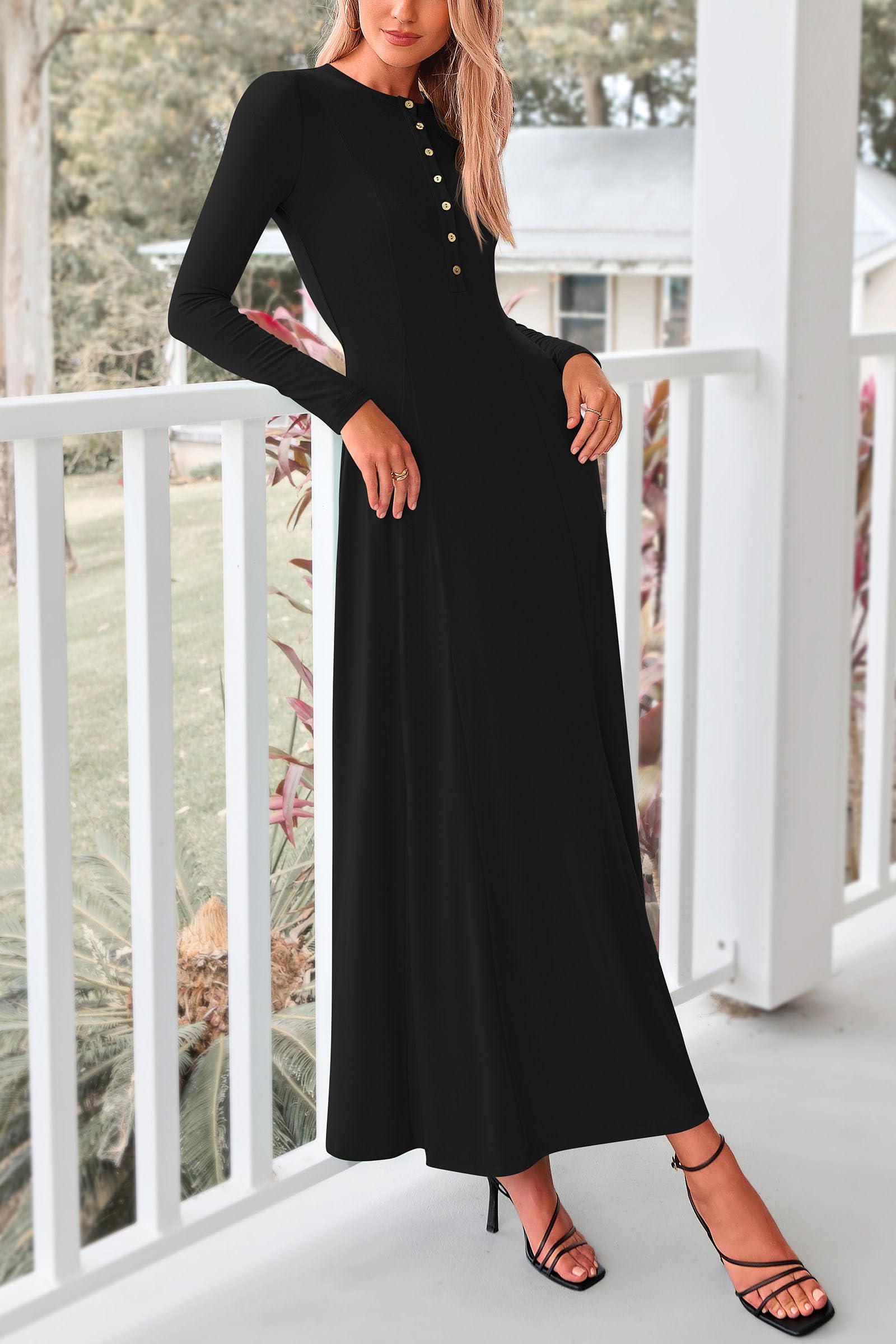 Foto 4 pulgar | Vestido Largo Prettygarden Casual Para Mujer 2025 Primavera Negro - Venta Internacional.