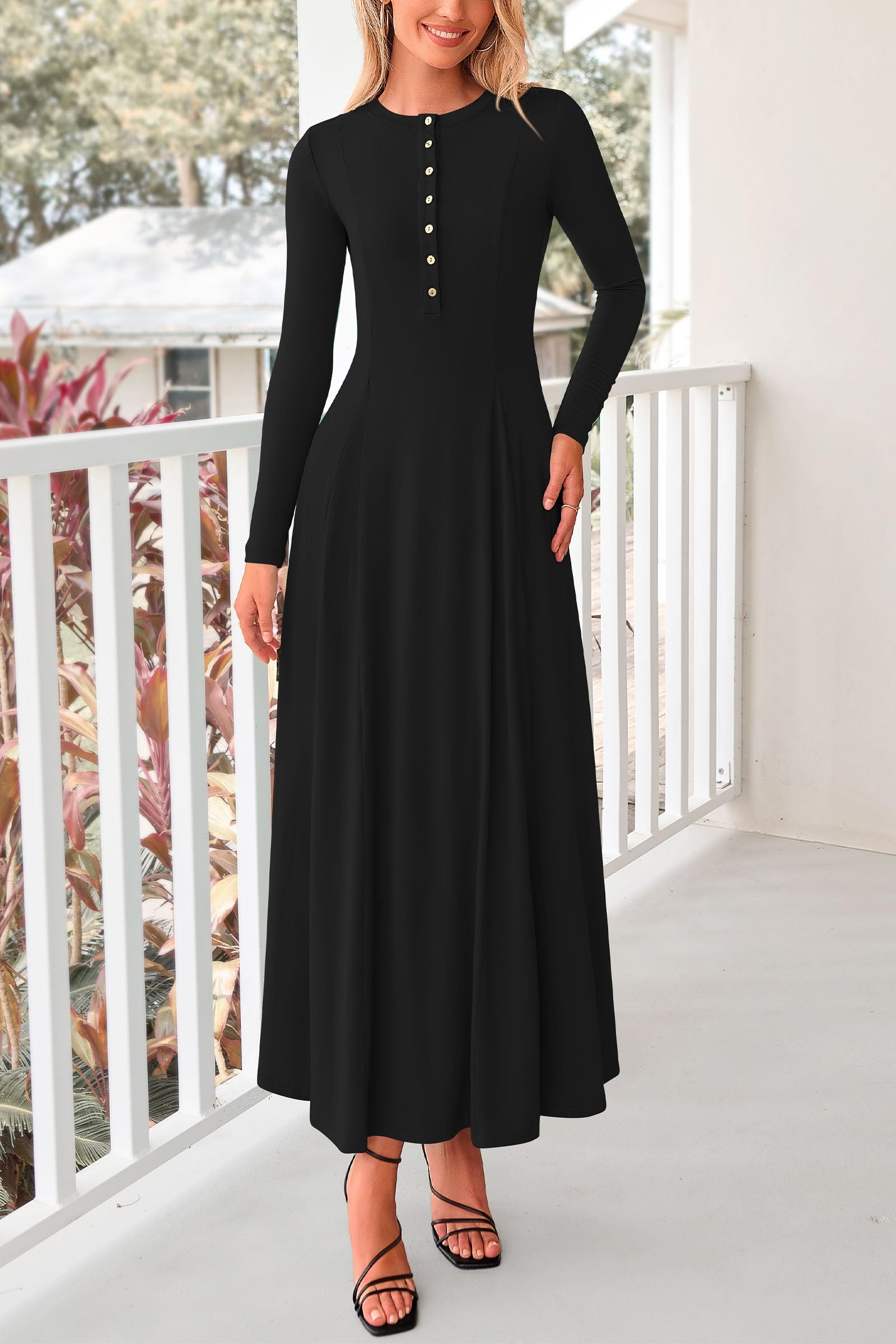 Foto 8 pulgar | Vestido Largo Prettygarden Casual Para Mujer 2025 Primavera Negro - Venta Internacional.