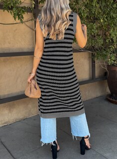 Foto 2 | Vestido Midi Blencot Para Mujer, A Rayas, Primavera, Sin Mangas, Gris S - Venta Internacional.
