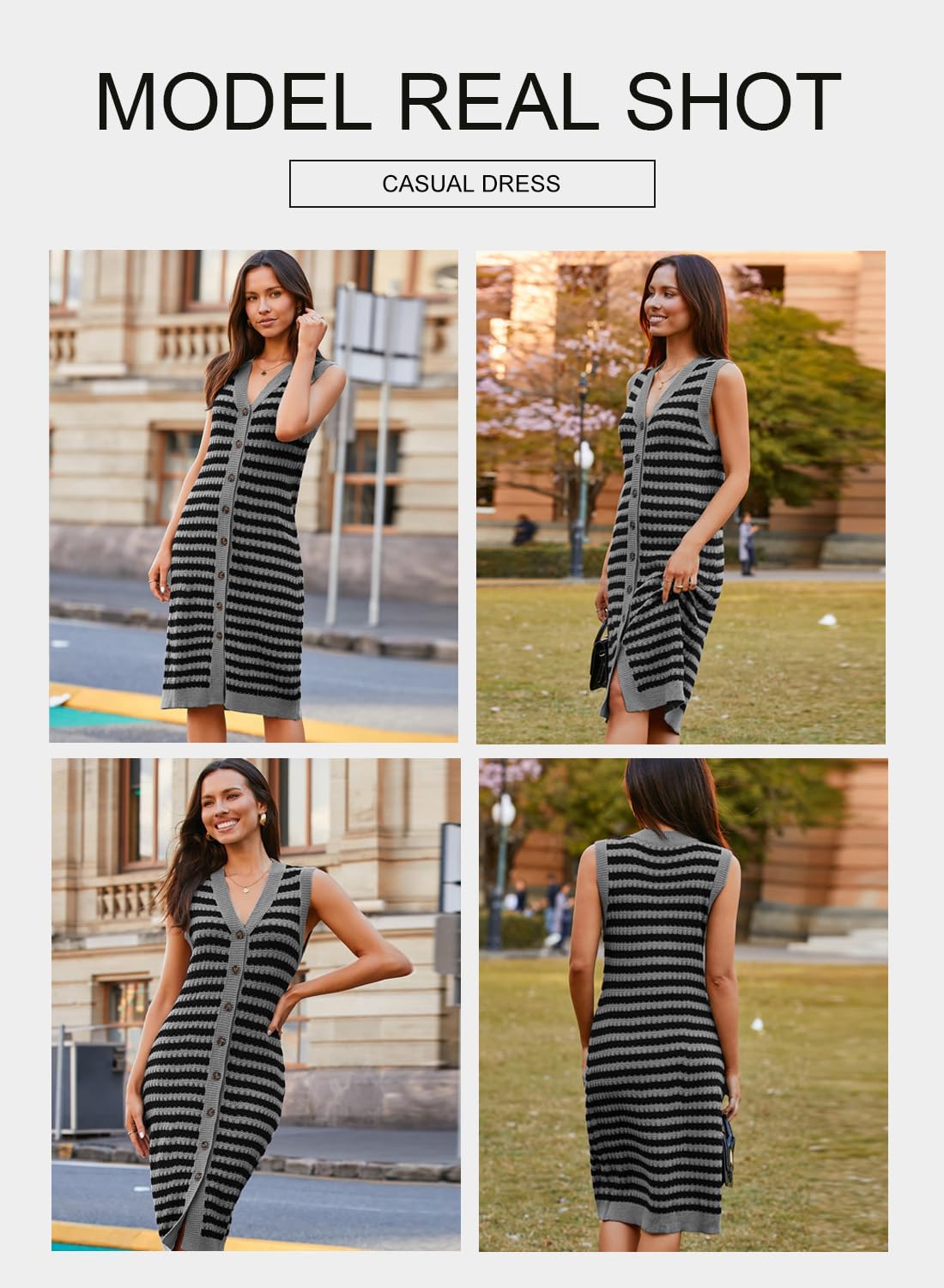Foto 7 pulgar | Vestido Midi Blencot Para Mujer, A Rayas, Primavera, Sin Mangas, Gris S - Venta Internacional.