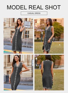Foto 6 | Vestido Midi Blencot Para Mujer, A Rayas, Primavera, Sin Mangas, Gris S - Venta Internacional.