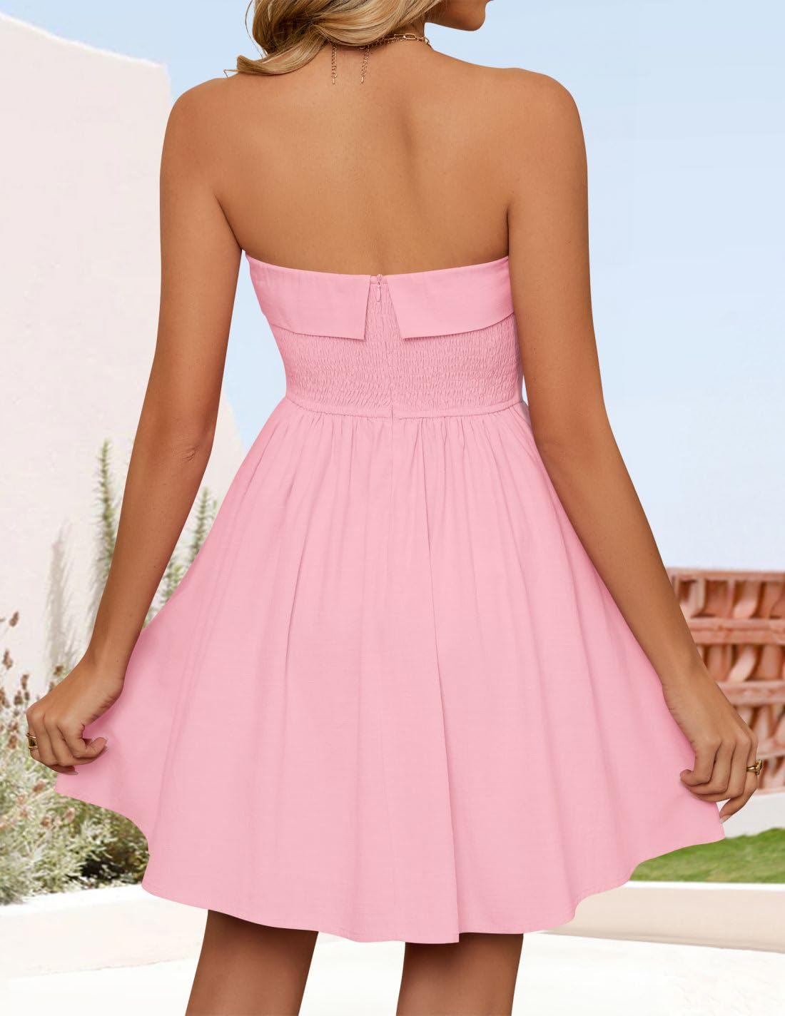 Foto 5 pulgar | Vestido Zesica Summer Strapless Mini 2025 Con Hombros Descubiertos Rosa - Venta Internacional.