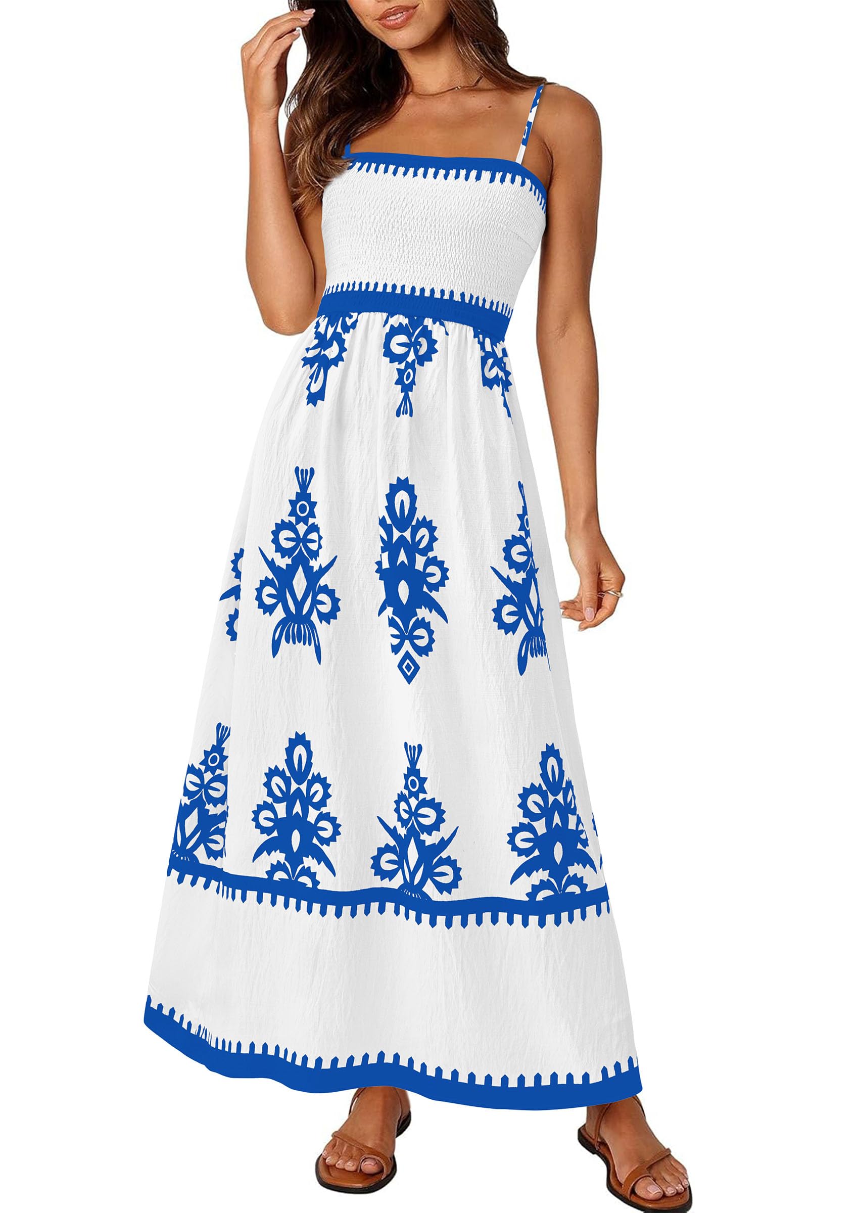 Vestido De Verano Prettygarden Vestido De Verano Con Estampado Floral Para Mujer, Blanco Y Azul - Venta Internacional.