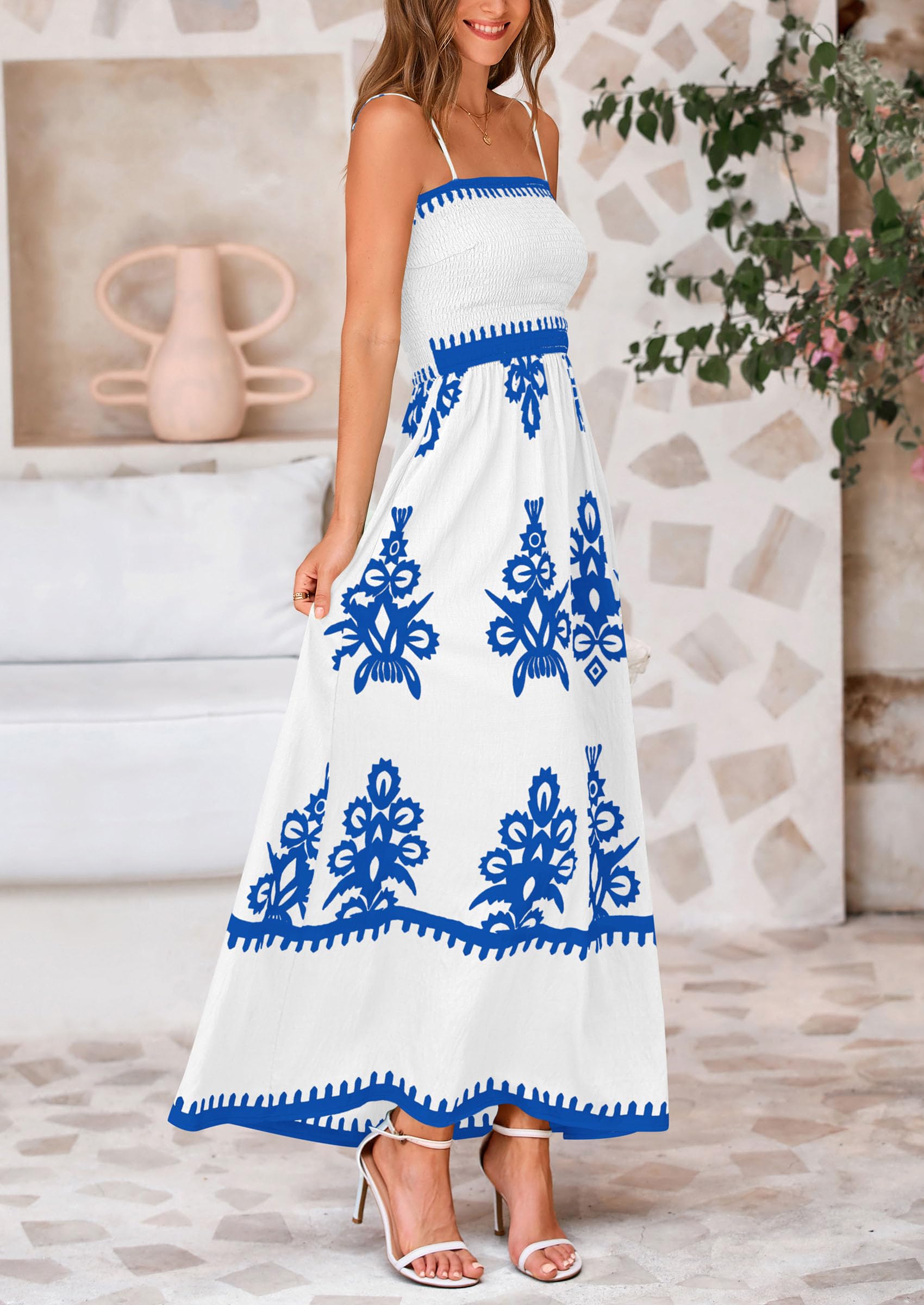 Foto 4 pulgar | Vestido De Verano Prettygarden Vestido De Verano Con Estampado Floral Para Mujer, Blanco Y Azul - Venta Internacional.