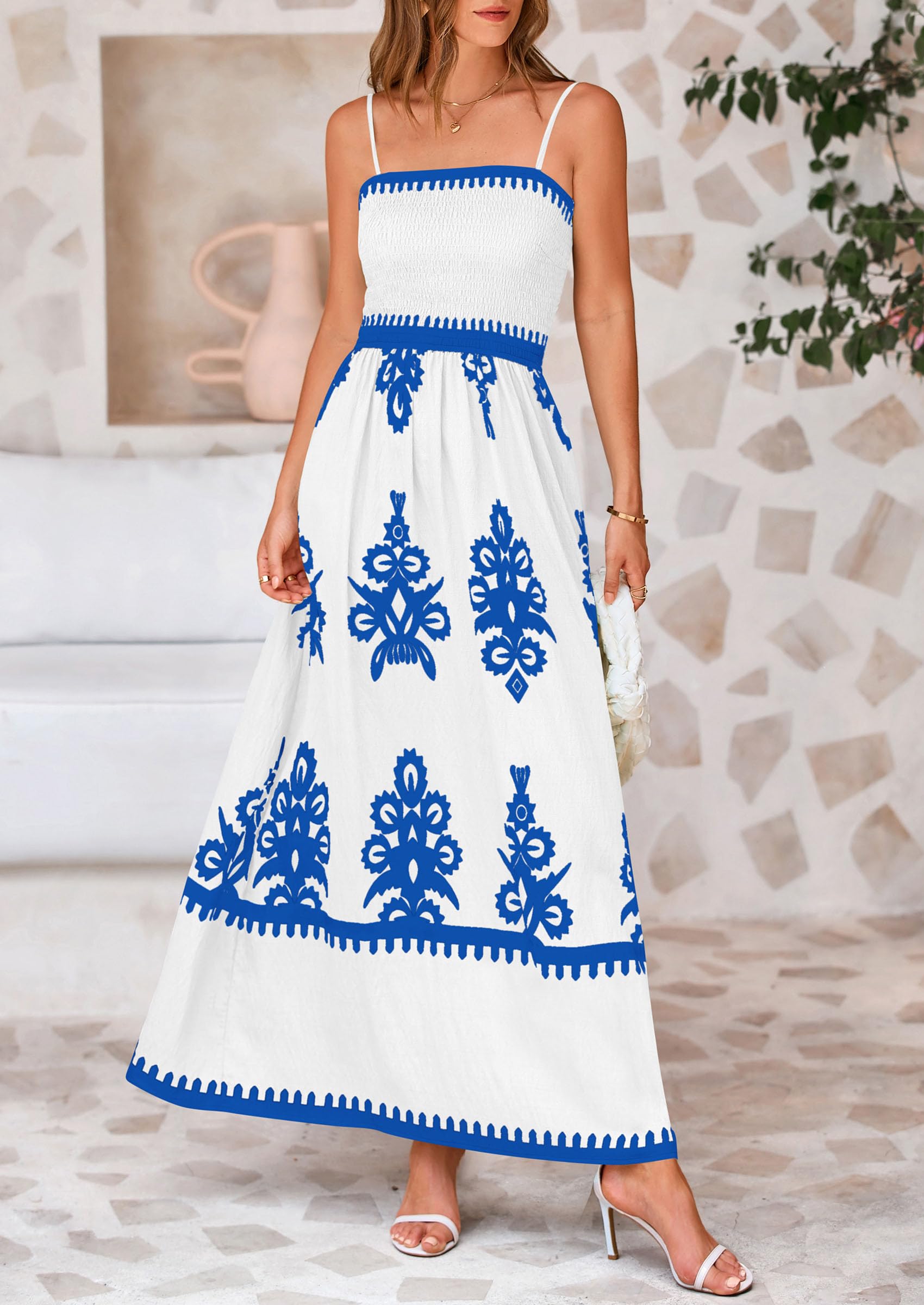 Foto 5 pulgar | Vestido De Verano Prettygarden Vestido De Verano Con Estampado Floral Para Mujer, Blanco Y Azul - Venta Internacional.