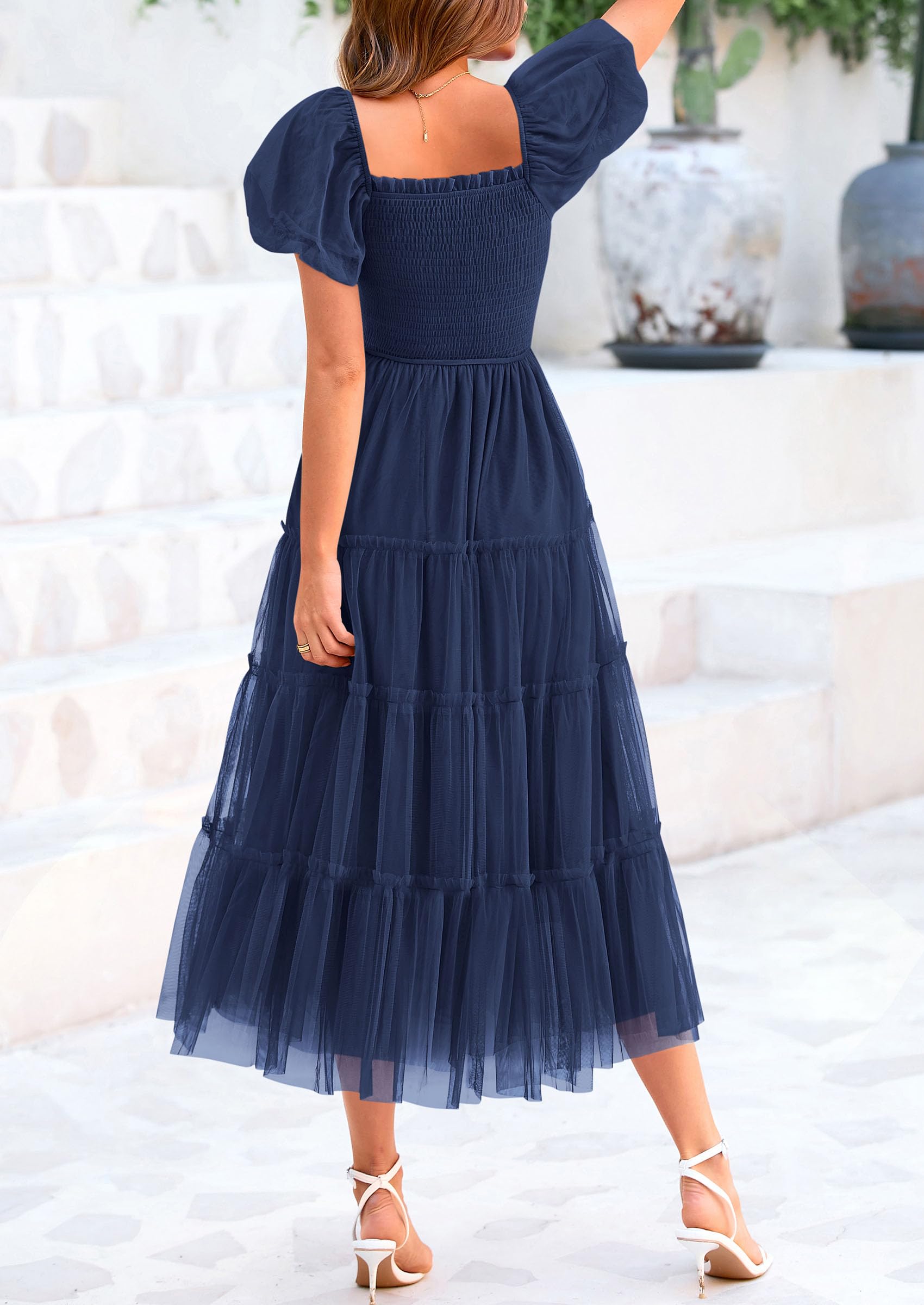 Foto 2 | Vestido Prettygarden De Tul Midi Fruncido 2025 Azul Marino Para Mujer - Venta Internacional.