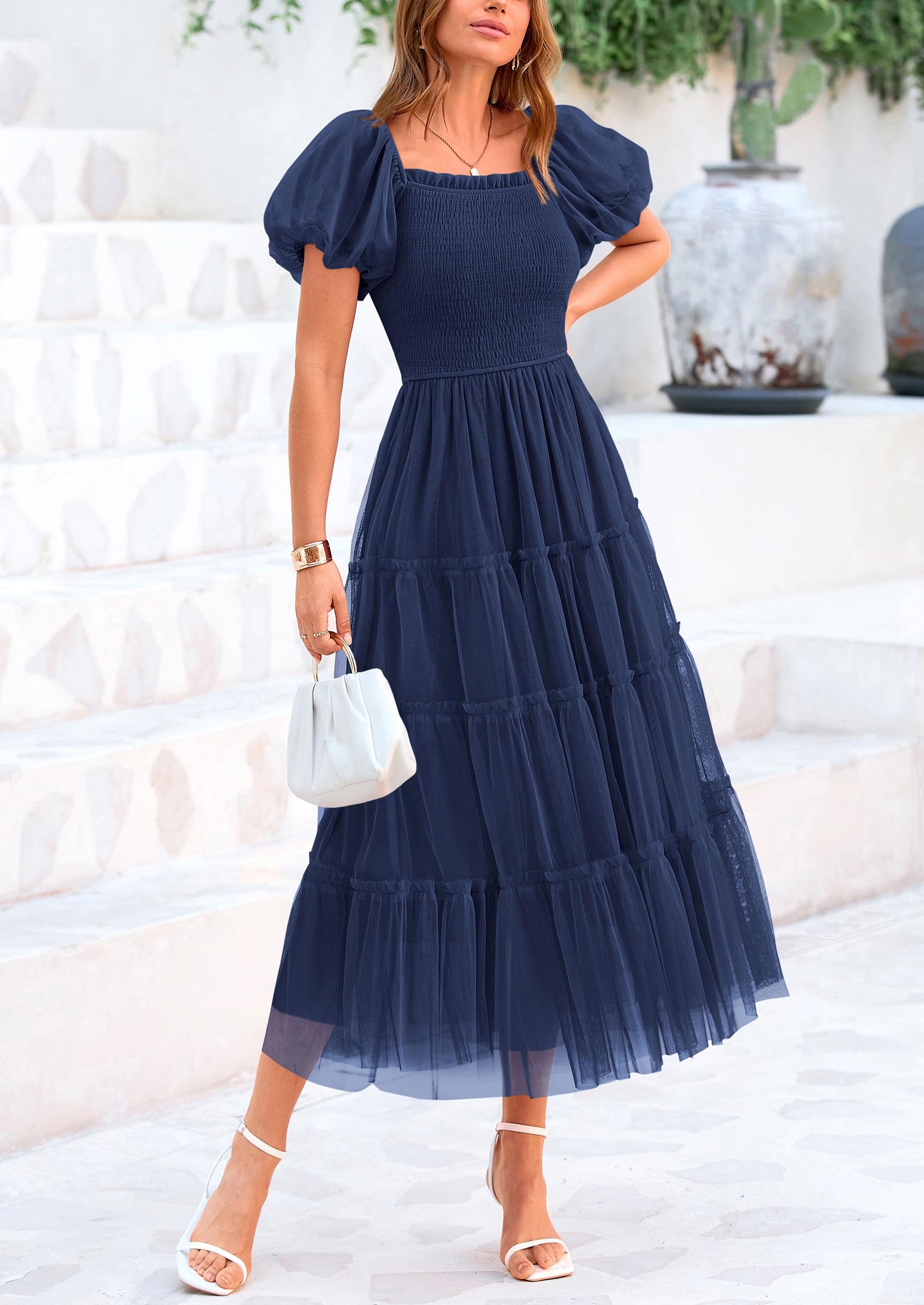 Foto 5 pulgar | Vestido Prettygarden De Tul Midi Fruncido 2025 Azul Marino Para Mujer - Venta Internacional.