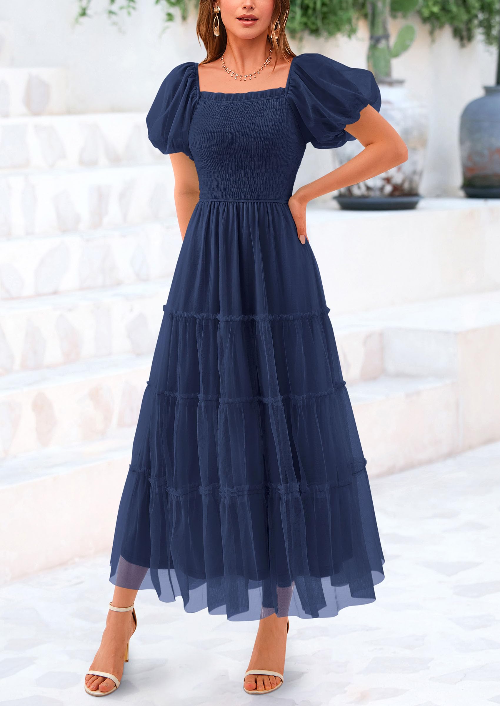 Foto 8 pulgar | Vestido Prettygarden De Tul Midi Fruncido 2025 Azul Marino Para Mujer - Venta Internacional.