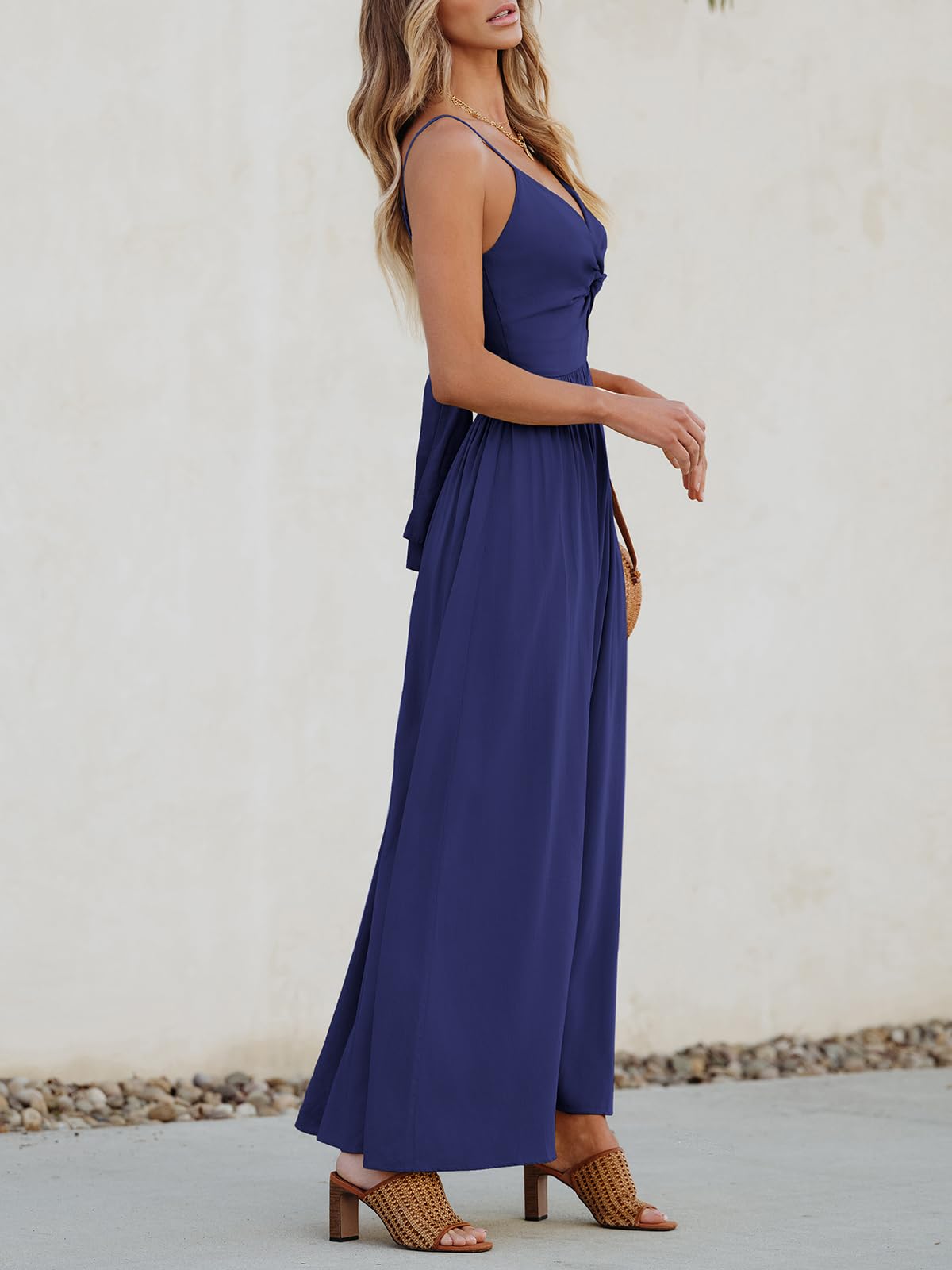 Foto 3 pulgar | Vestido Cupshe Para Mujer, Cuello En V, Maxi Sol, Azul Marino, Talla L - Venta Internacional.