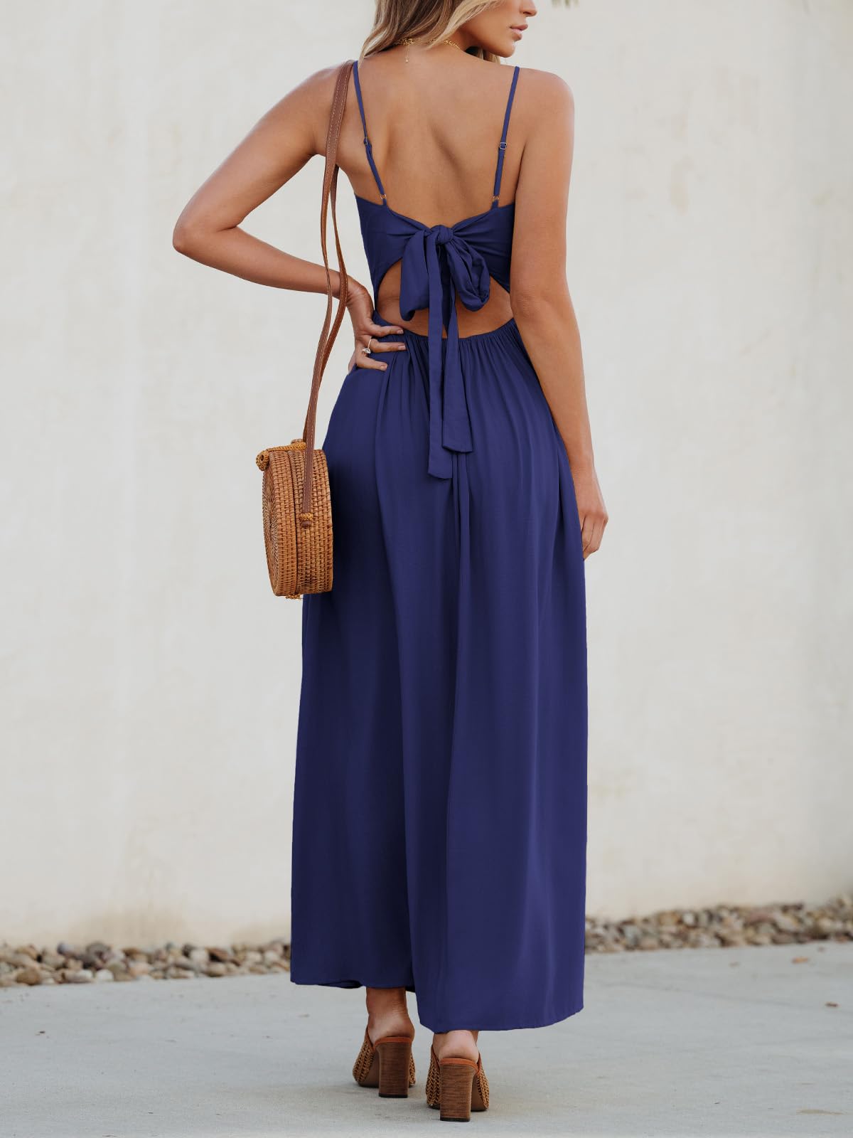 Foto 4 pulgar | Vestido Cupshe Para Mujer, Cuello En V, Maxi Sol, Azul Marino, Talla L - Venta Internacional.