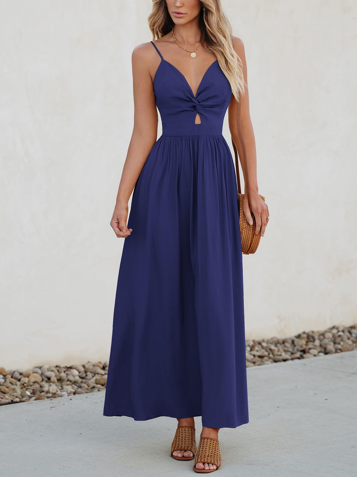 Foto 5 pulgar | Vestido Cupshe Para Mujer, Cuello En V, Maxi Sol, Azul Marino, Talla L - Venta Internacional.