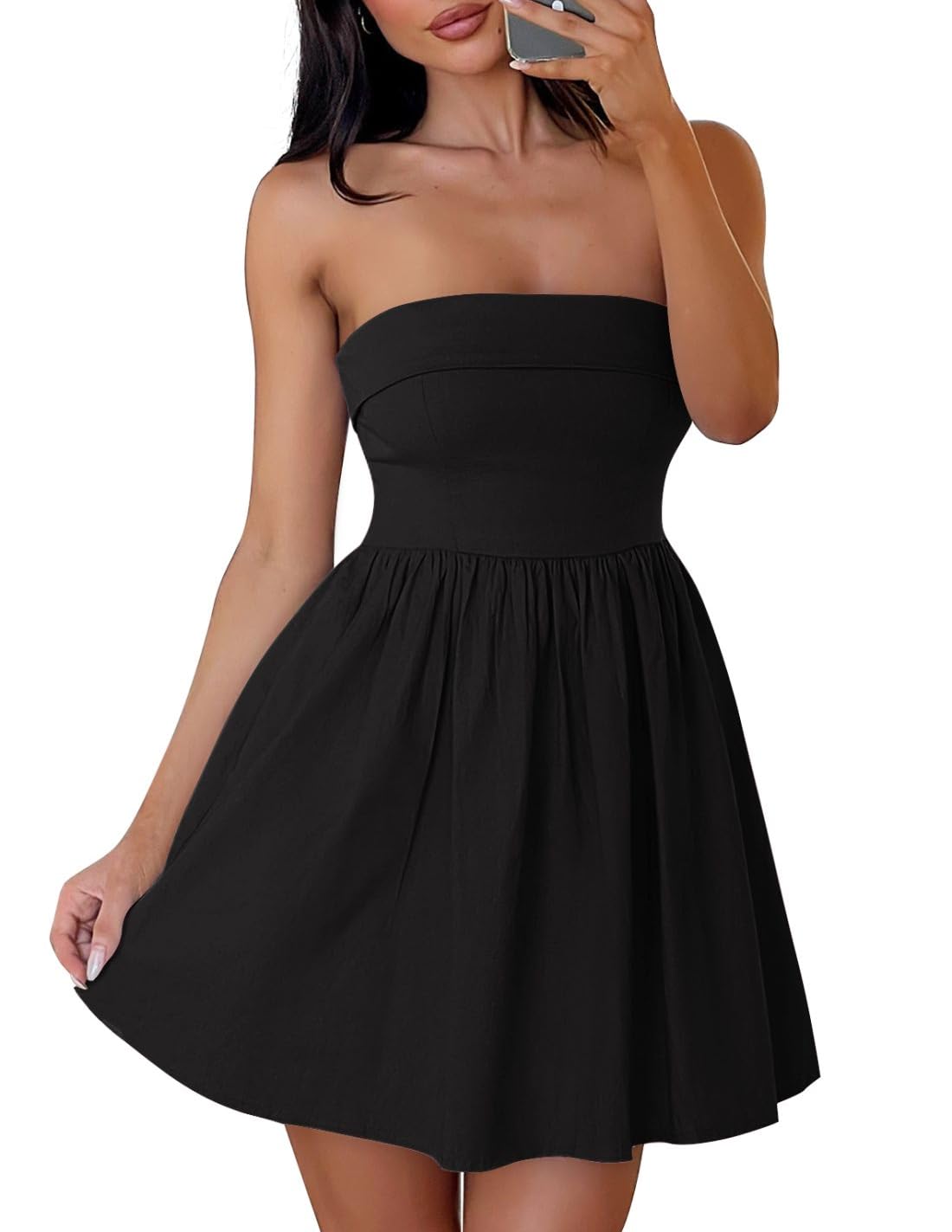 Foto 2 pulgar | Vestido Zesica Summer Strapless Mini 2025 Con Hombros Descubiertos, Negro - Venta Internacional.