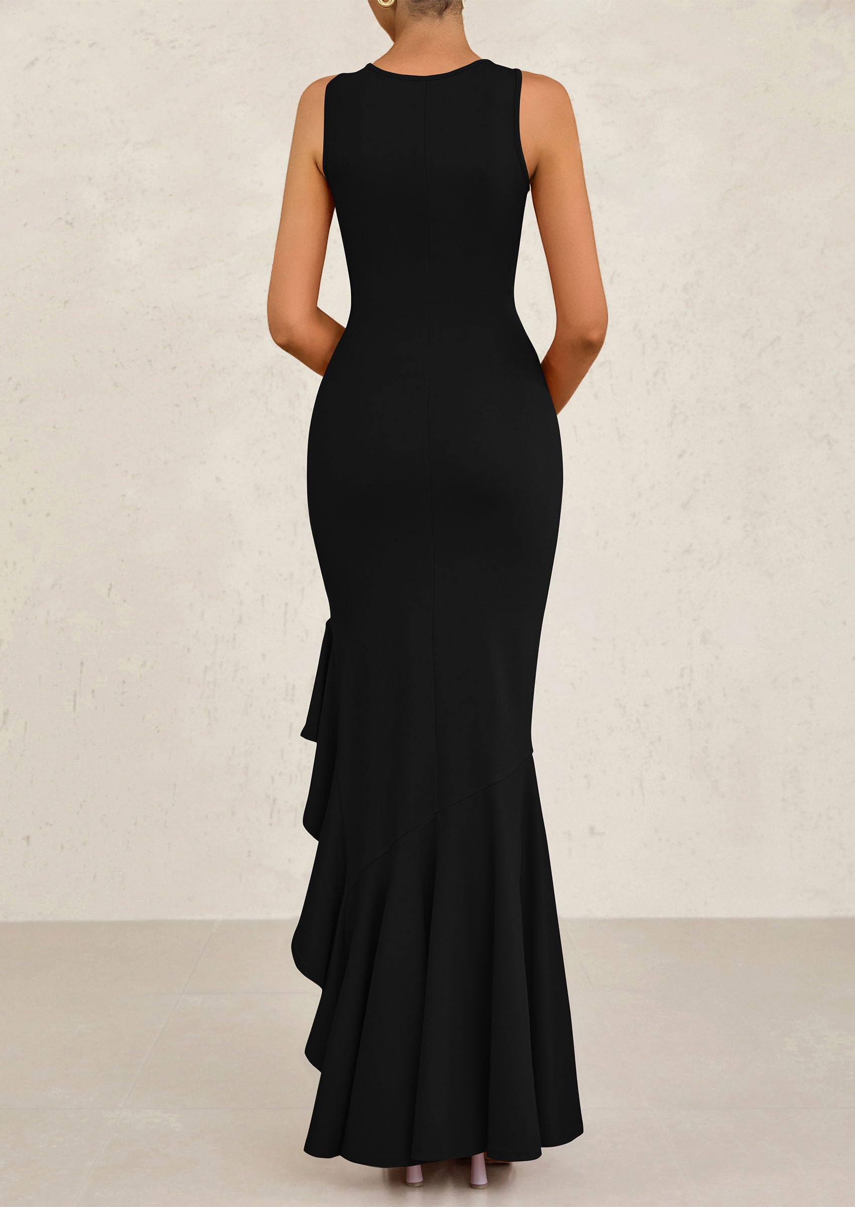 Foto 2 | Vestido Largo Prettygarden 2025, Sin Mangas, Con Volantes, Sirena, Negro - Venta Internacional.