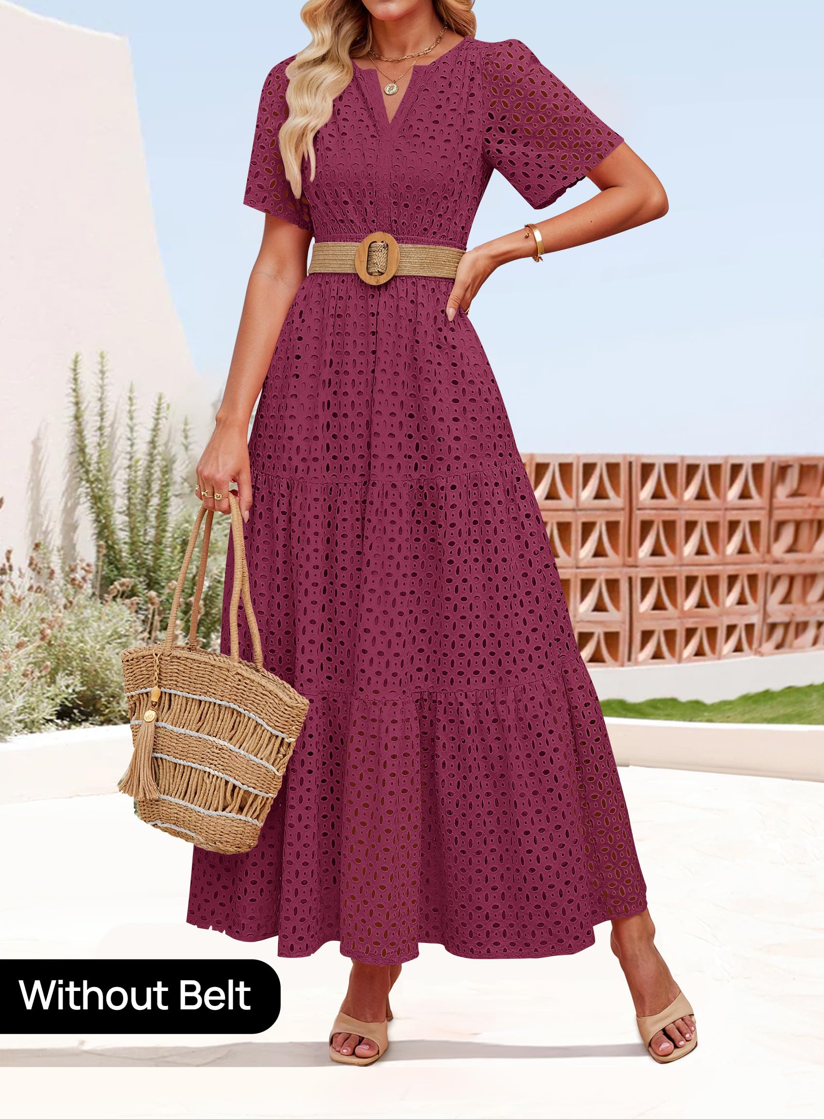 Foto 3 pulgar | Vestido Largo Zesica 2025 De Verano Con Manga Corta Y Cuello En V Para Mujer - Venta Internacional.