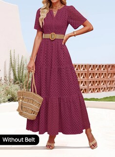 Foto 2 | Vestido Largo Zesica 2025 De Verano Con Manga Corta Y Cuello En V Para Mujer - Venta Internacional.