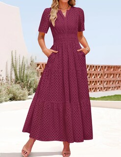 Foto 3 | Vestido Largo Zesica 2025 De Verano Con Manga Corta Y Cuello En V Para Mujer - Venta Internacional.
