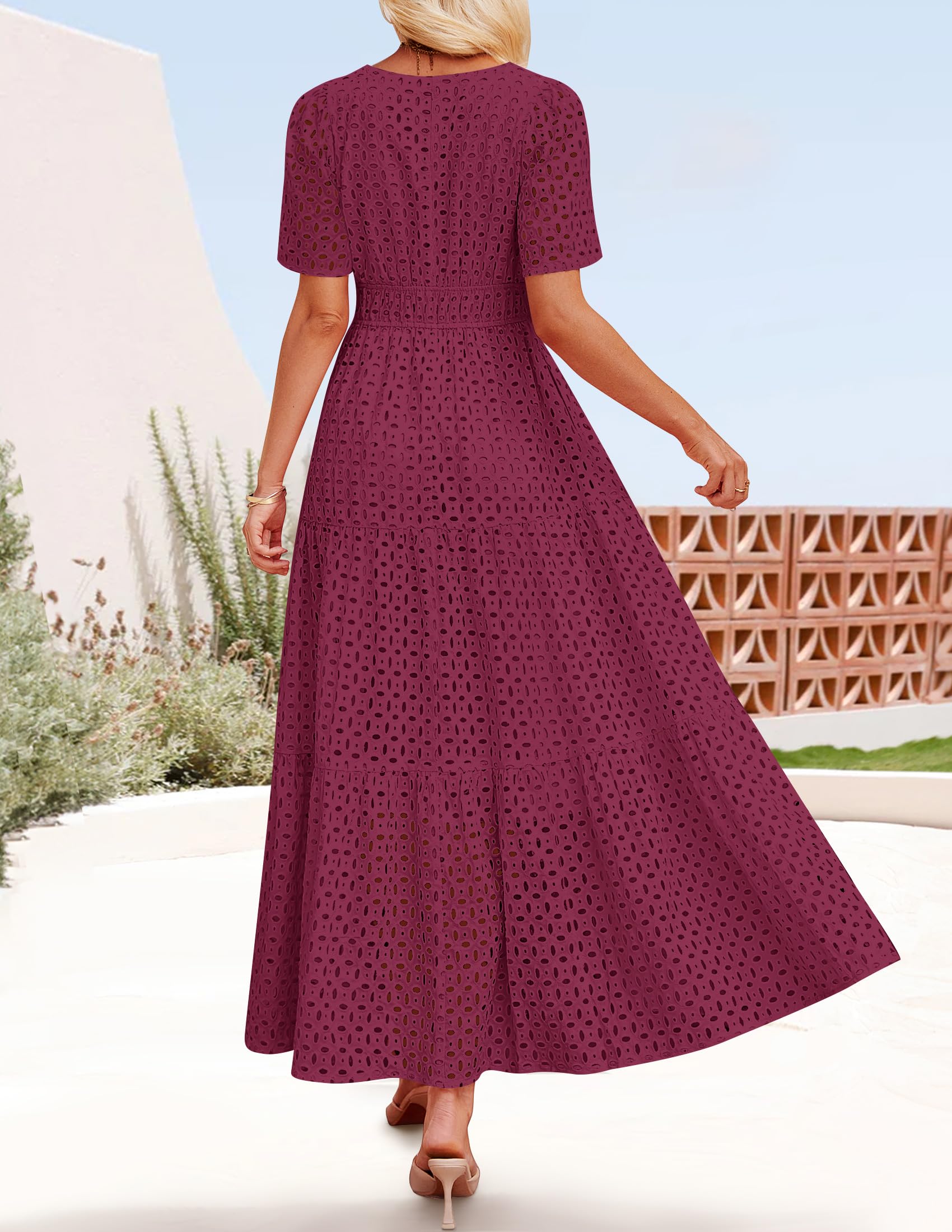 Foto 6 pulgar | Vestido Largo Zesica 2025 De Verano Con Manga Corta Y Cuello En V Para Mujer - Venta Internacional.