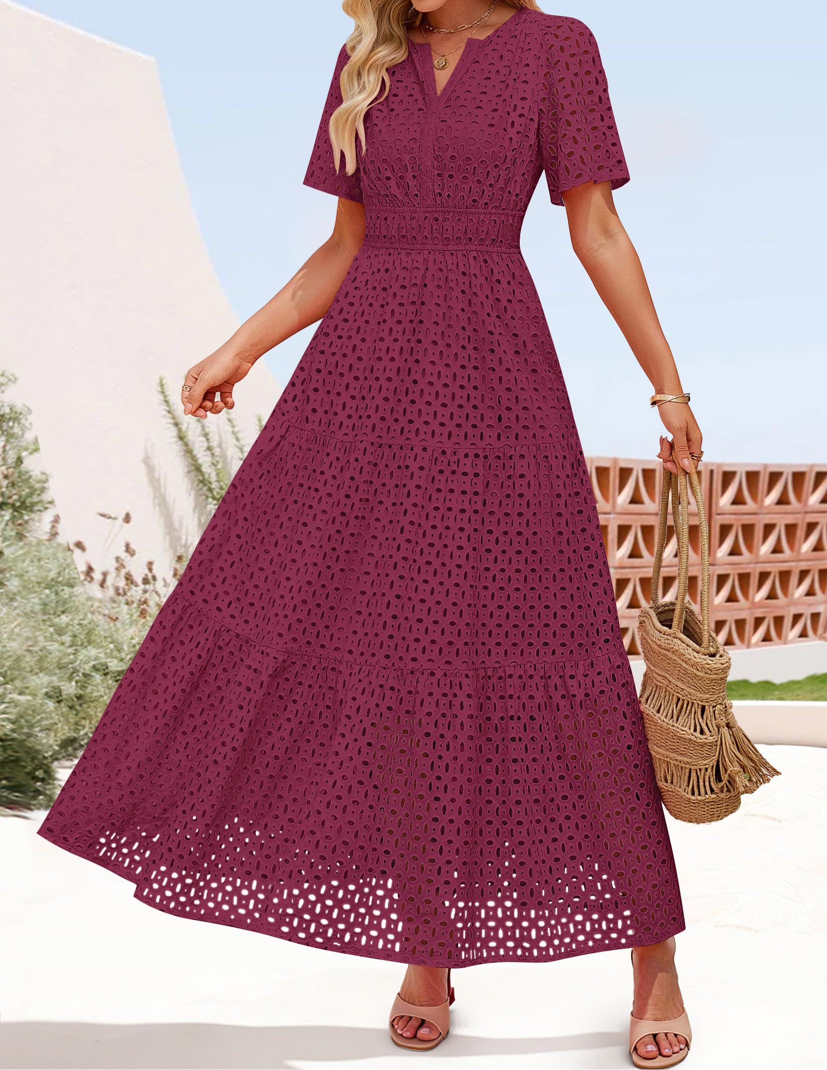 Foto 6 | Vestido Largo Zesica 2025 De Verano Con Manga Corta Y Cuello En V Para Mujer - Venta Internacional.