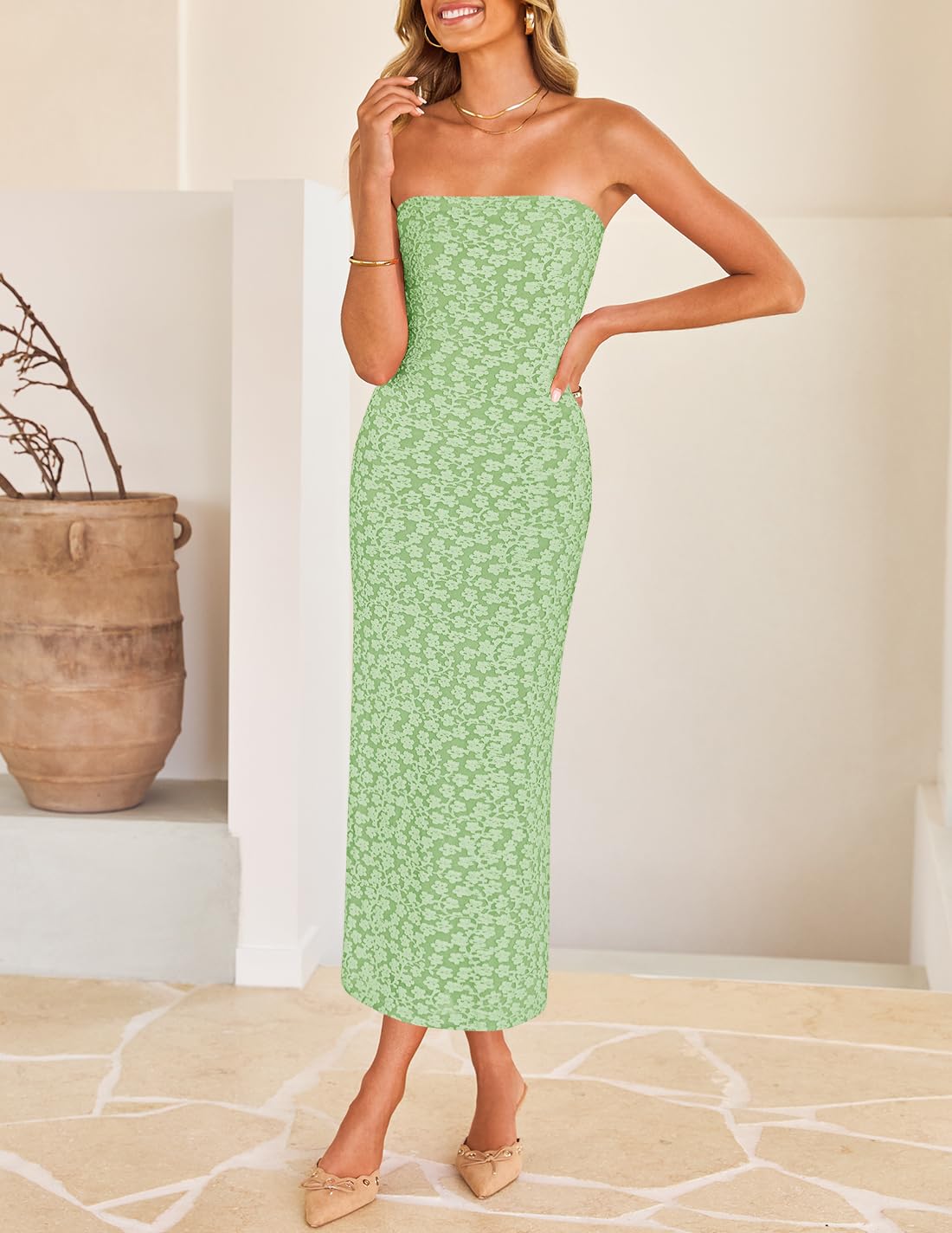 Foto 3 pulgar | Vestido Ajustado Zesica 2025 Para Verano, Estilo Bohemio Y Floral, Con Hombros Descubiertos - Venta Internacional.