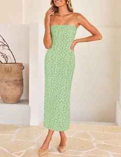Foto 2 | Vestido Ajustado Zesica 2025 Para Verano, Estilo Bohemio Y Floral, Con Hombros Descubiertos - Venta Internacional.