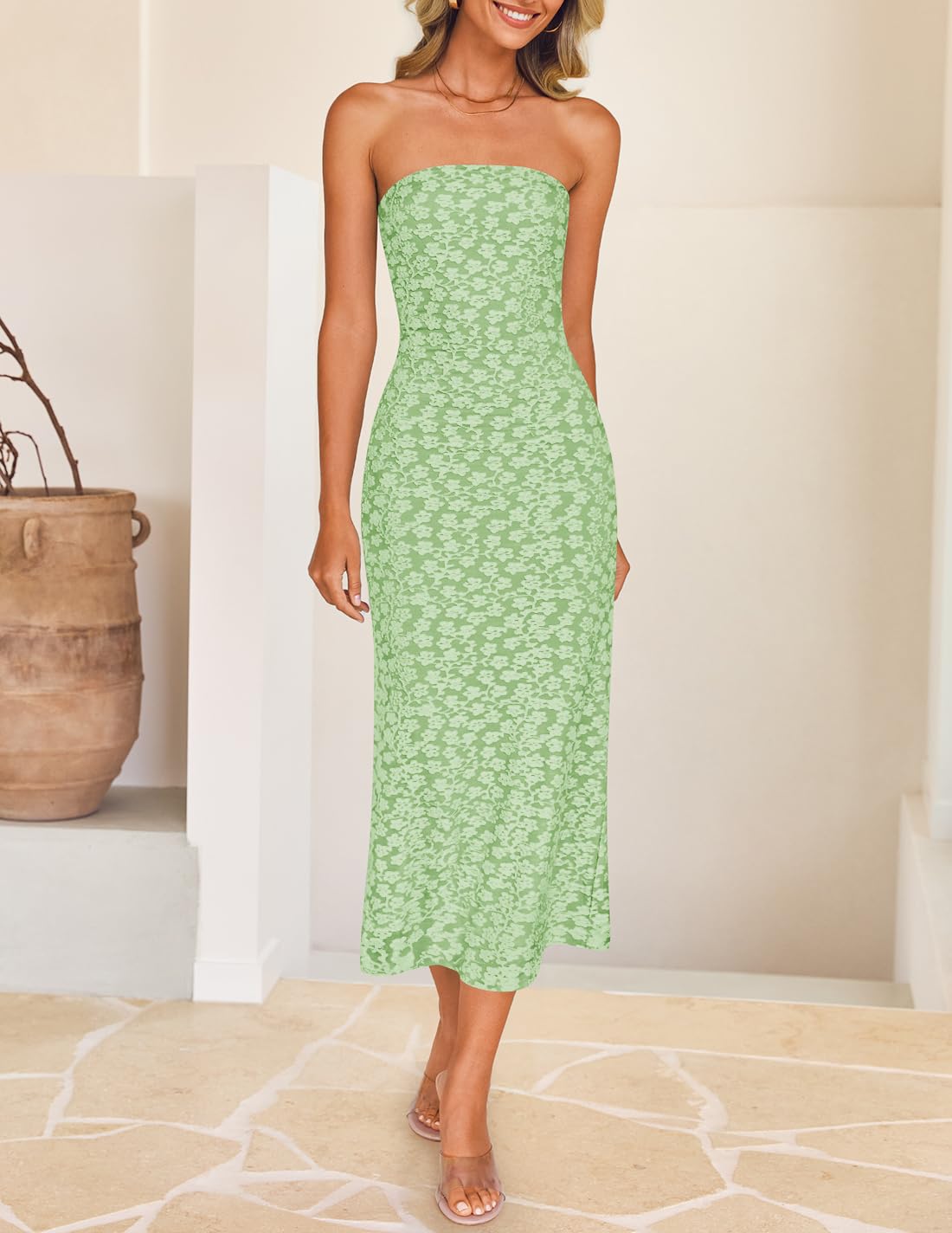 Foto 7 | Vestido Ajustado Zesica 2025 Para Verano, Estilo Bohemio Y Floral, Con Hombros Descubiertos - Venta Internacional.