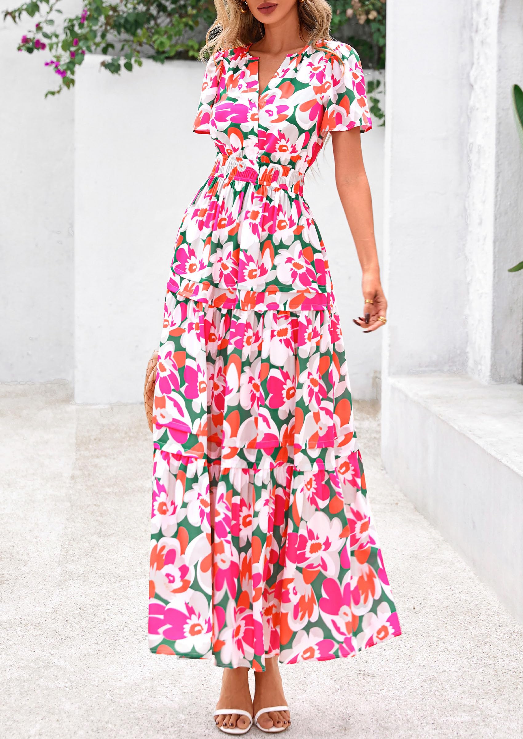 Foto 4 pulgar | Vestido Largo Prettygarden Para Mujer Con Estampado Floral Bohemio De Verano - Venta Internacional.