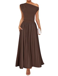 Foto 1 | Vestido Largo Zesica Summer 2025 Con Un Solo Hombro Marrón Para Mujer - Venta Internacional.