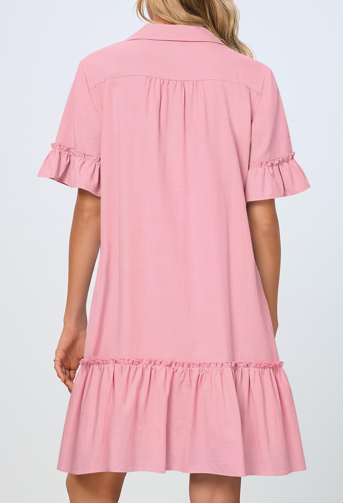 Foto 4 | Vestido Camisero Merokeety De Verano Con Botones Y Volantes Fucsia Para Mujer - Venta Internacional.