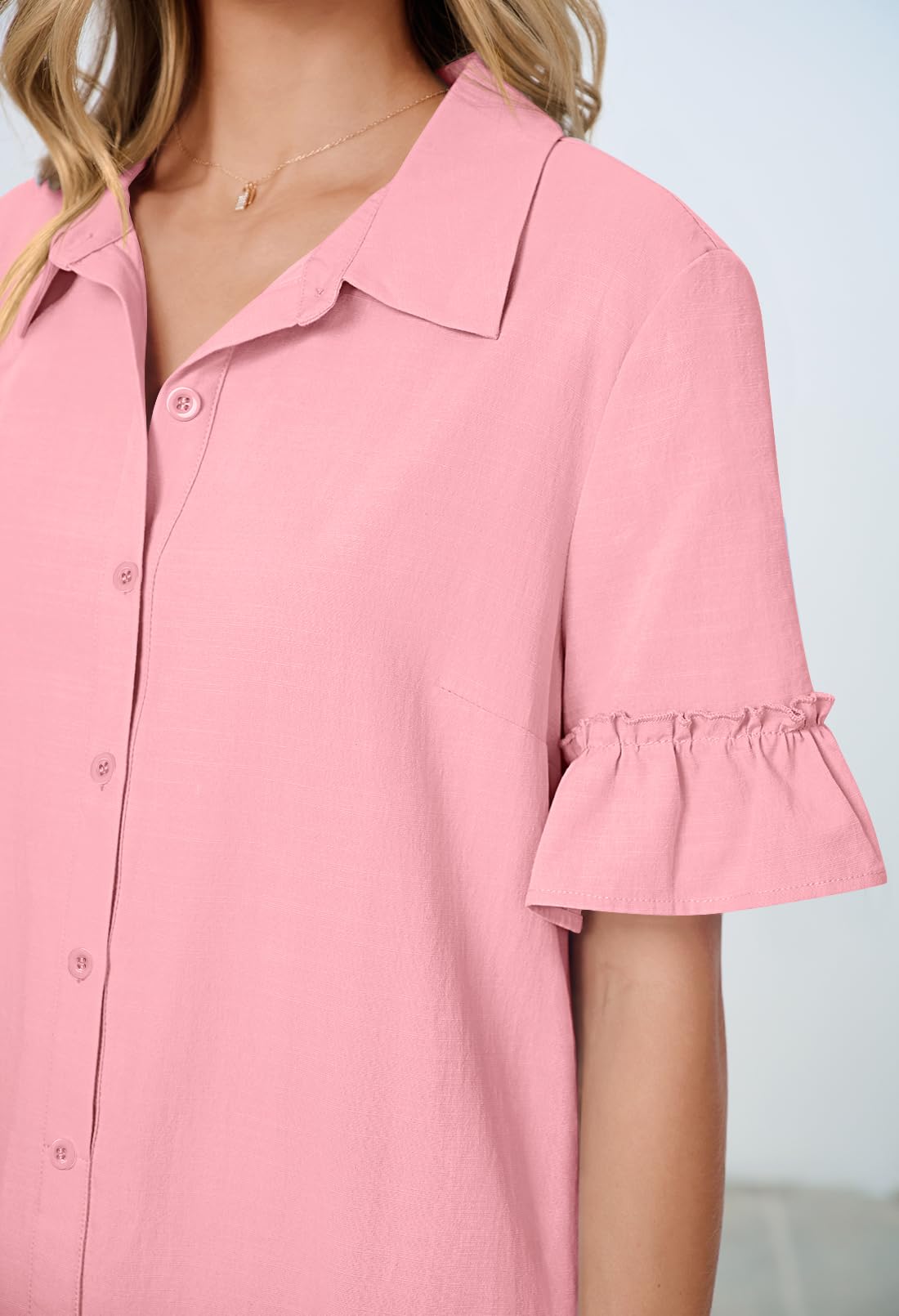 Foto 6 pulgar | Vestido Camisero Merokeety De Verano Con Botones Y Volantes Fucsia Para Mujer - Venta Internacional.