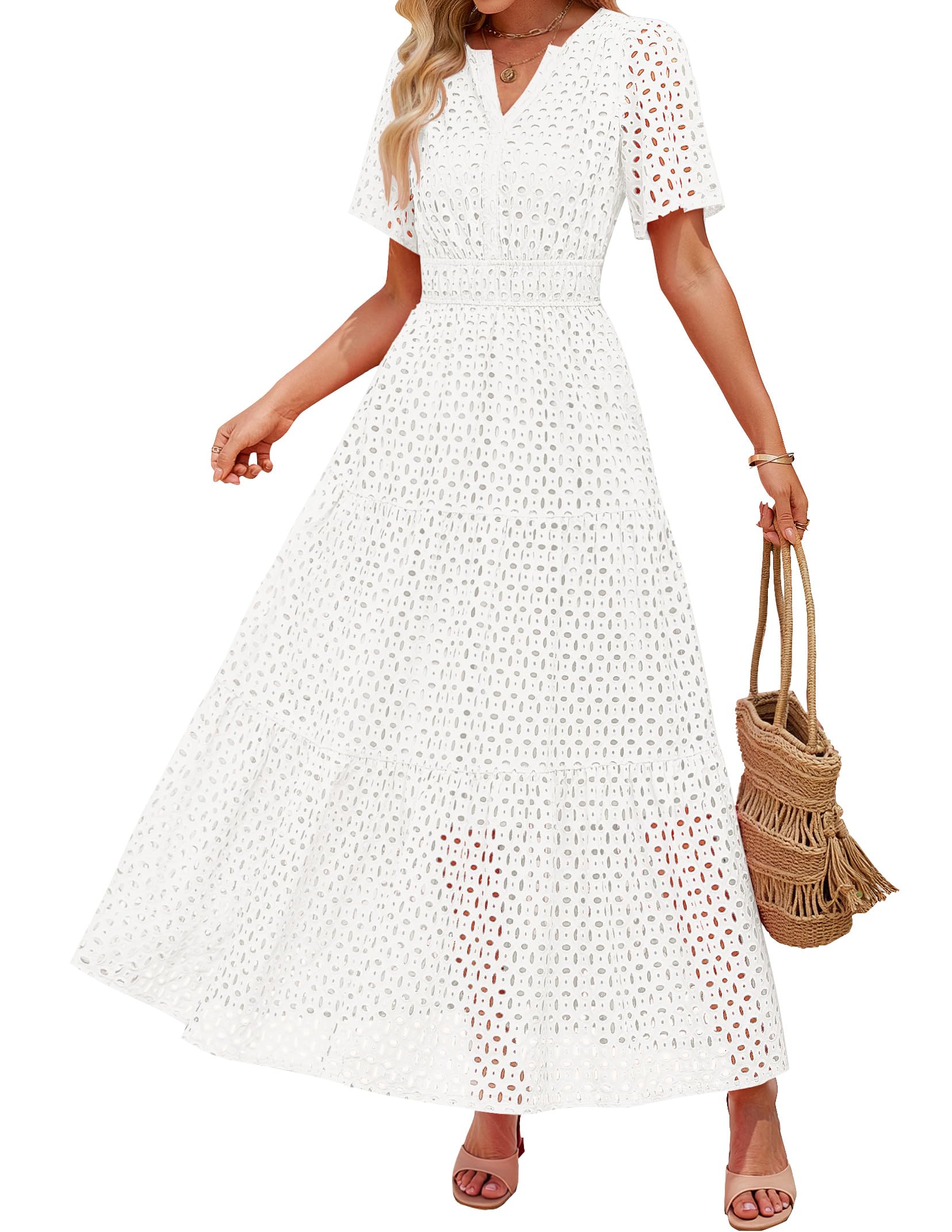 Foto 2 pulgar | Vestido Largo Zesica 2025 De Verano Con Manga Corta Y Cuello En V Para Mujer - Venta Internacional.