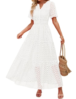 Foto 1 | Vestido Largo Zesica 2025 De Verano Con Manga Corta Y Cuello En V Para Mujer - Venta Internacional.