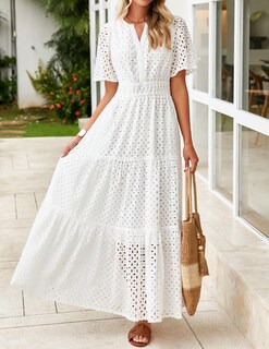 Foto 2 | Vestido Largo Zesica 2025 De Verano Con Manga Corta Y Cuello En V Para Mujer - Venta Internacional.