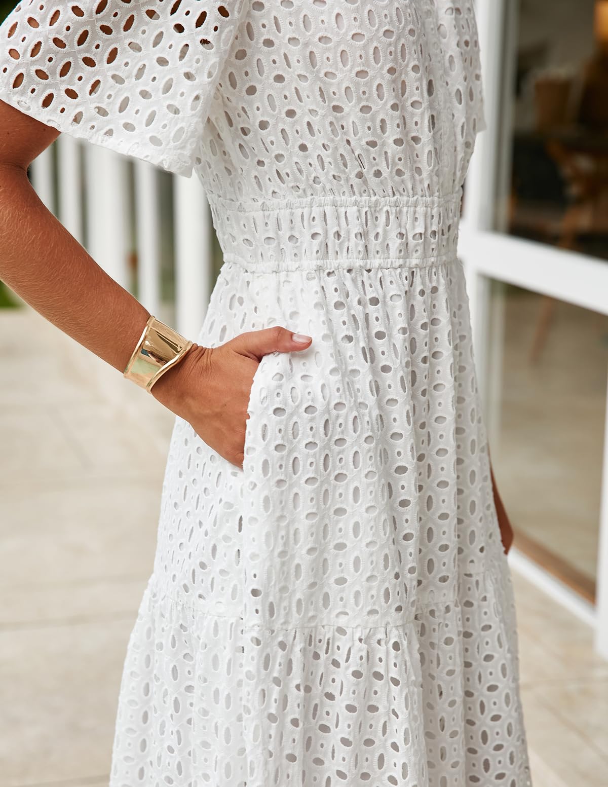 Foto 5 pulgar | Vestido Largo Zesica 2025 De Verano Con Manga Corta Y Cuello En V Para Mujer - Venta Internacional.