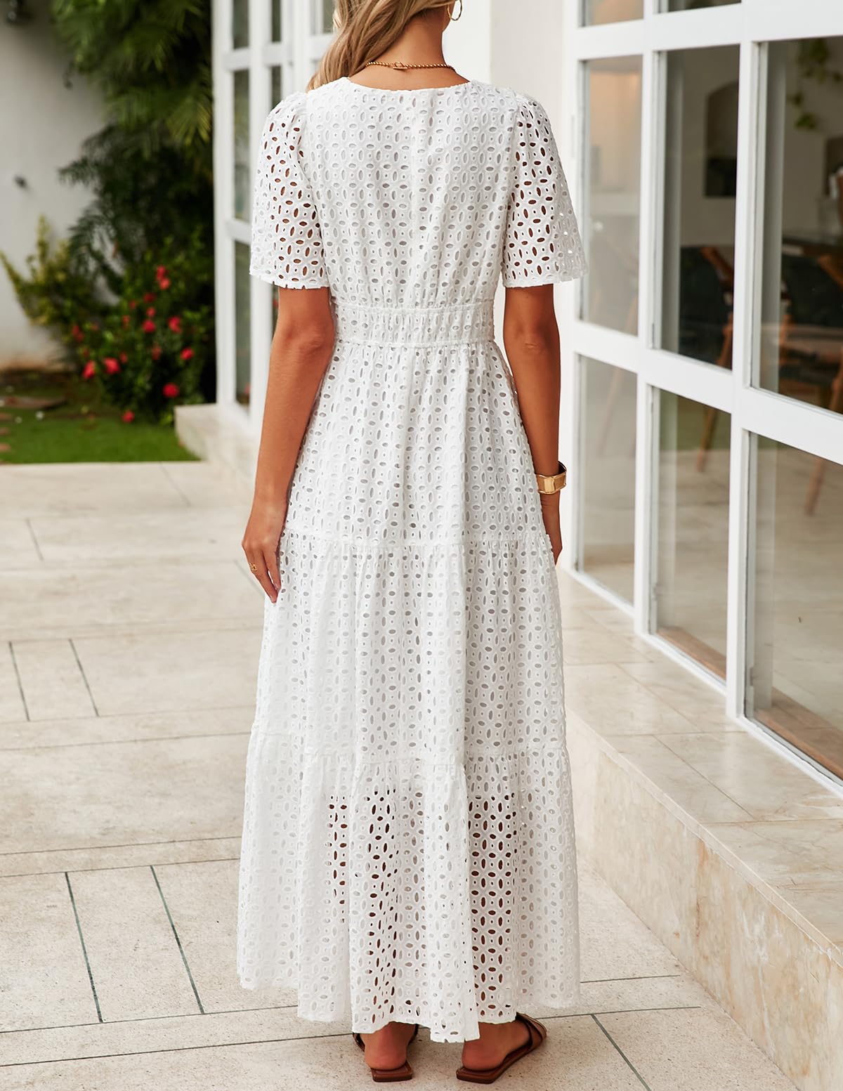Foto 6 pulgar | Vestido Largo Zesica 2025 De Verano Con Manga Corta Y Cuello En V Para Mujer - Venta Internacional.