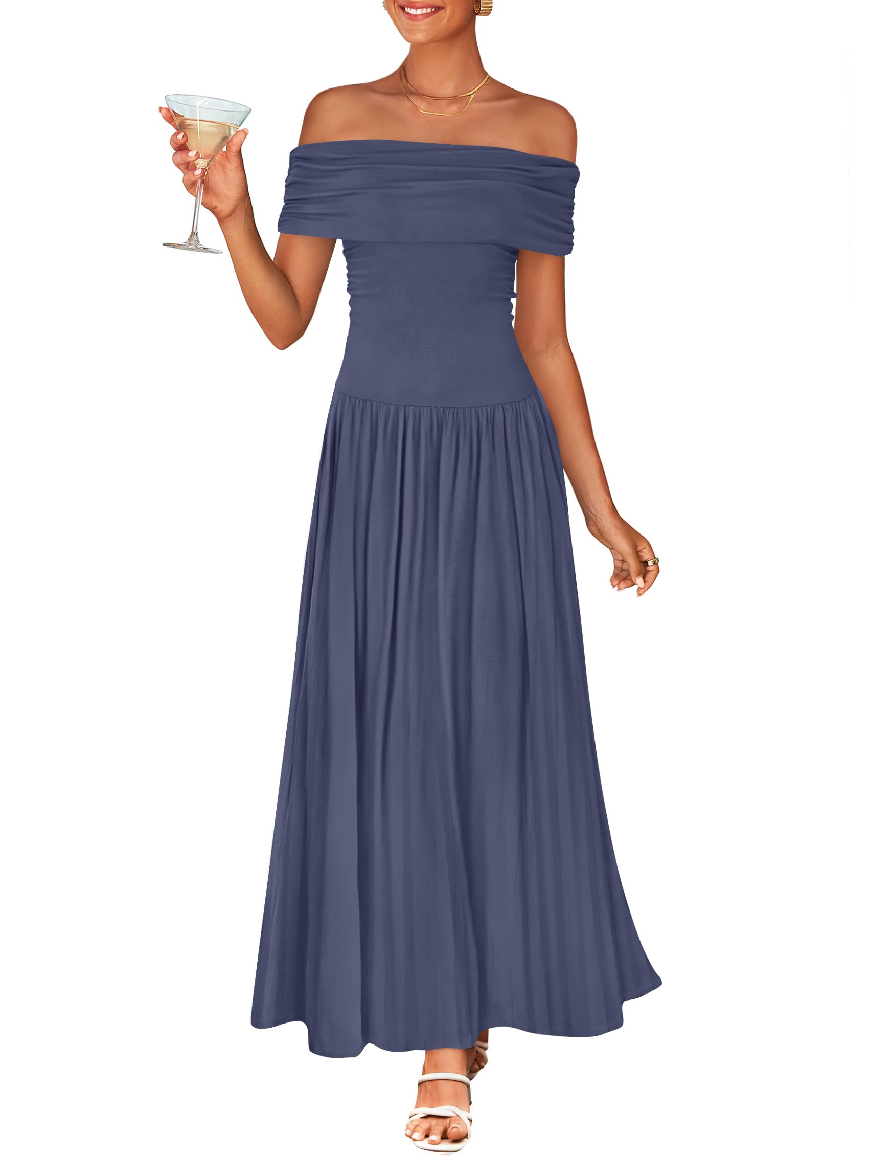 Foto 2 pulgar | Vestido Largo Zesica Con Hombros Descubiertos Para Verano 2025 Para Mujer - Venta Internacional.