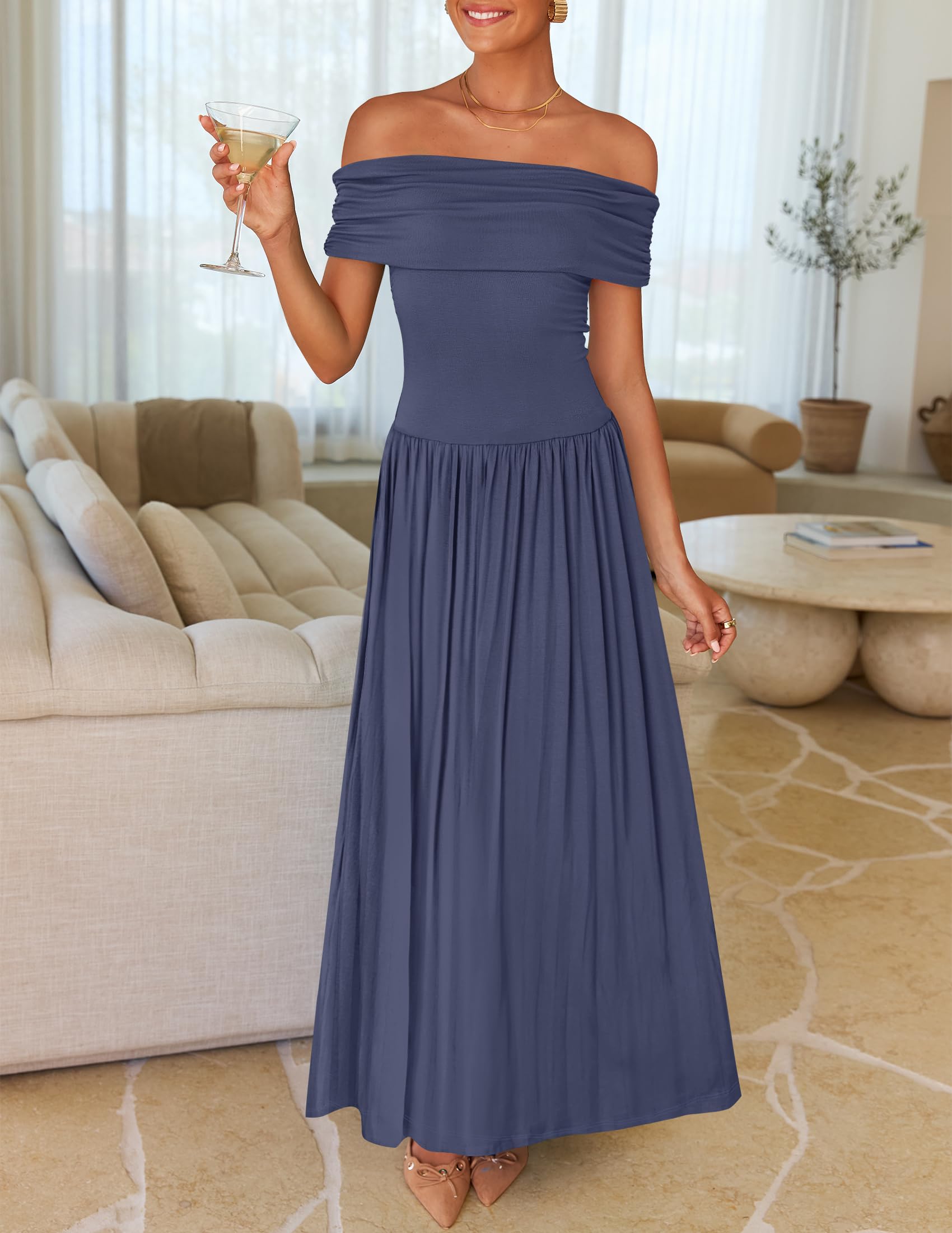 Foto 3 pulgar | Vestido Largo Zesica Con Hombros Descubiertos Para Verano 2025 Para Mujer - Venta Internacional.